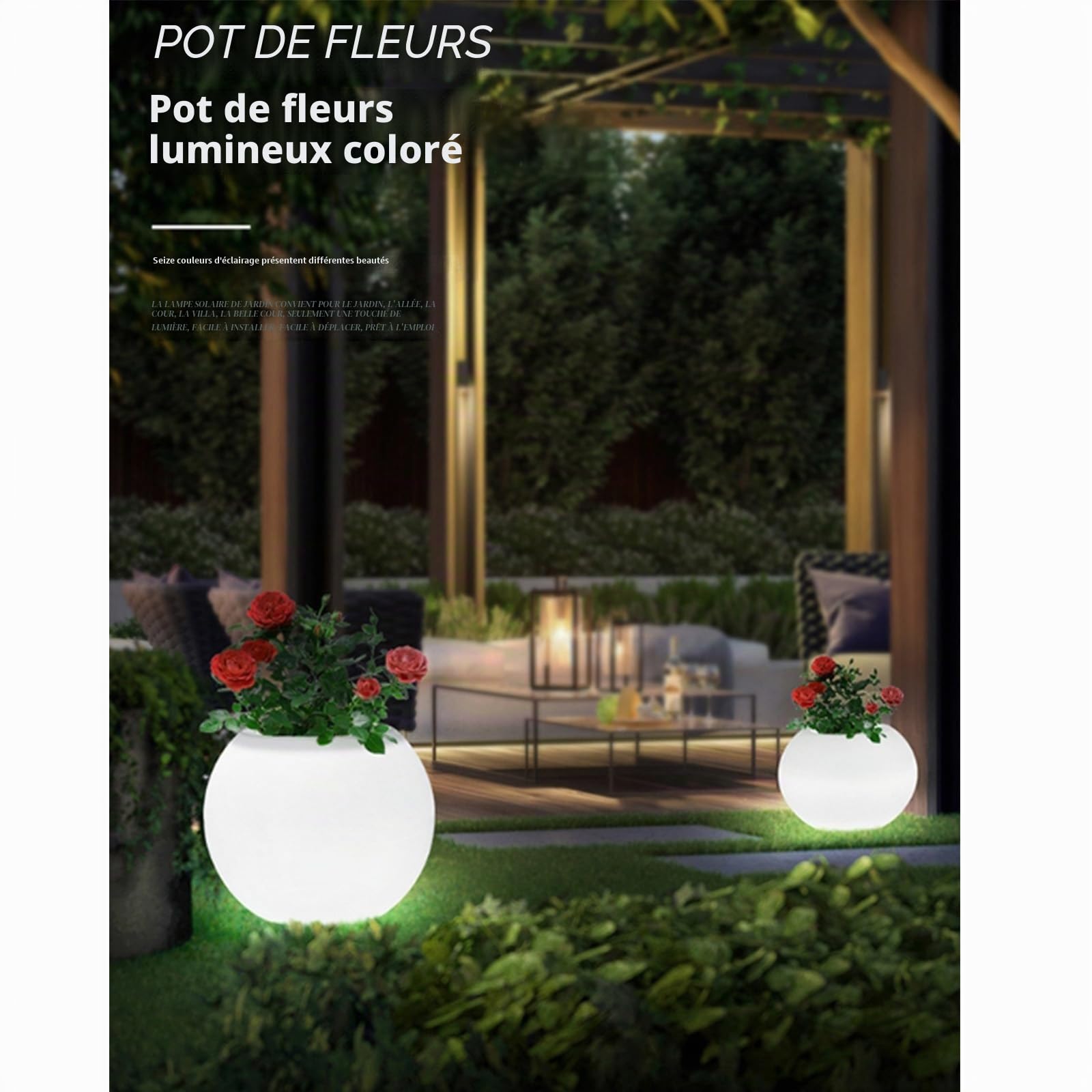 Générique Pot de Fleur LED Rechargeable avec Télécommande – Pot Lumineux Étanche 16 Couleurs pour Intérieur Extérieur, Déco Jardin Balcon Terrasse, Alternative au Pot Solaire,One Size,White