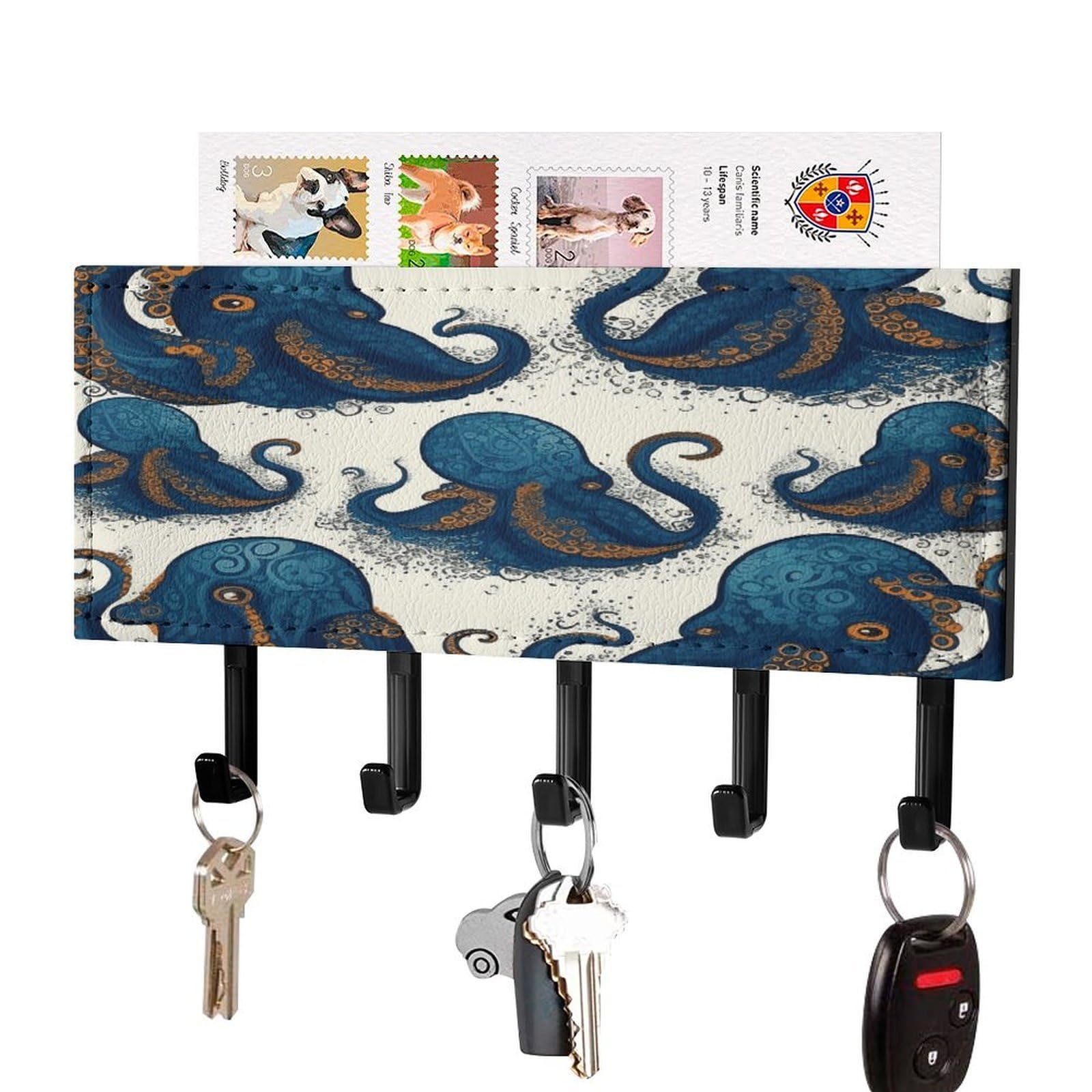 LDGSUPH Tentacles Octopus Key Holder Wall Mount Key Hanger with 5 Hooks Fashion Key Organizer Rack Hanging Key Hooks with Mail Organizer Key Rack for Home Entryway Hallway Black-Style