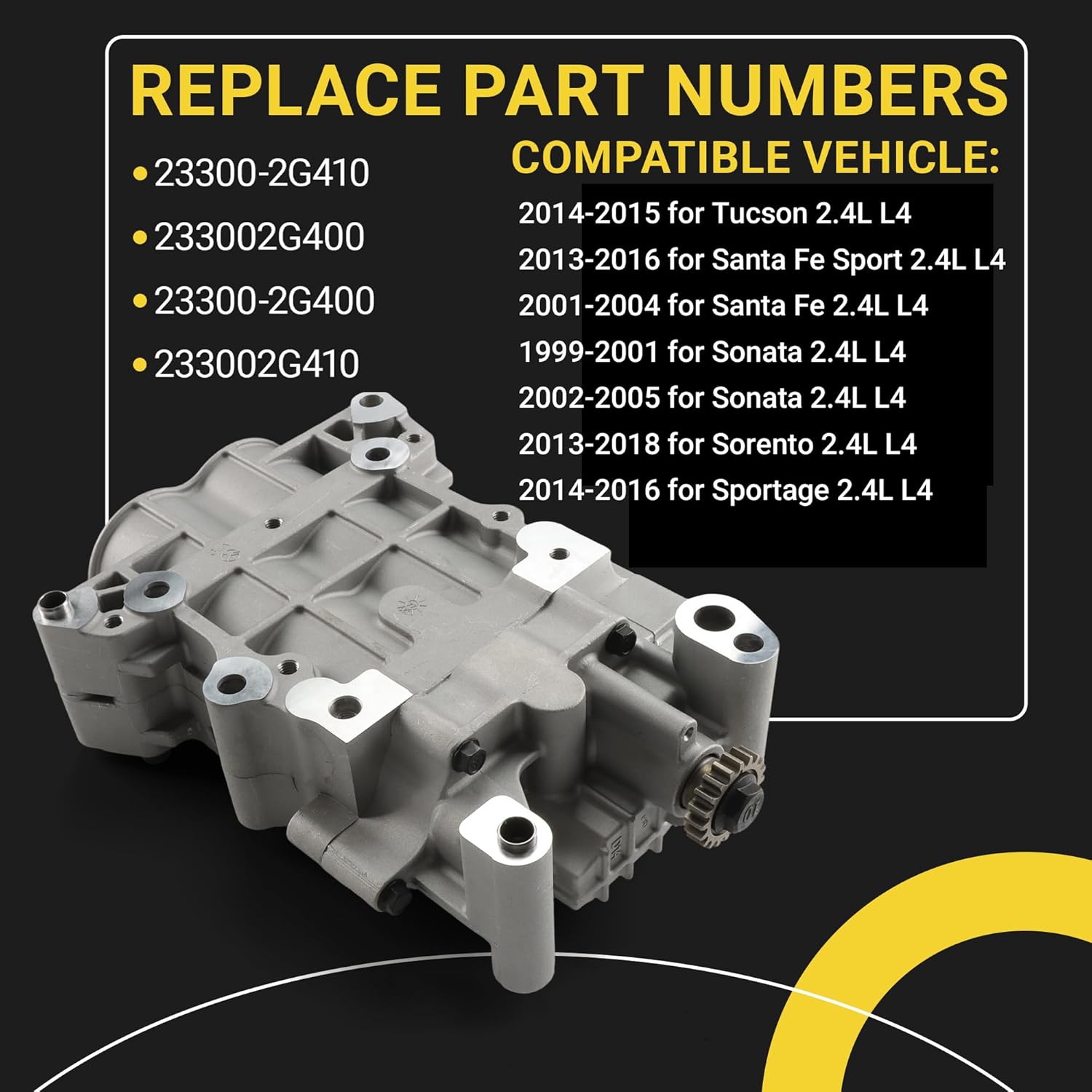 23300-2G400 233002G410 20 teeth Engine Oil Pump (2.4L ONLY) For Hyundai Santa Fe Sport 2013-2016, for Tucson 2014-2015, for Kia Sorento 2013-2018, for Sportage 2014-2016