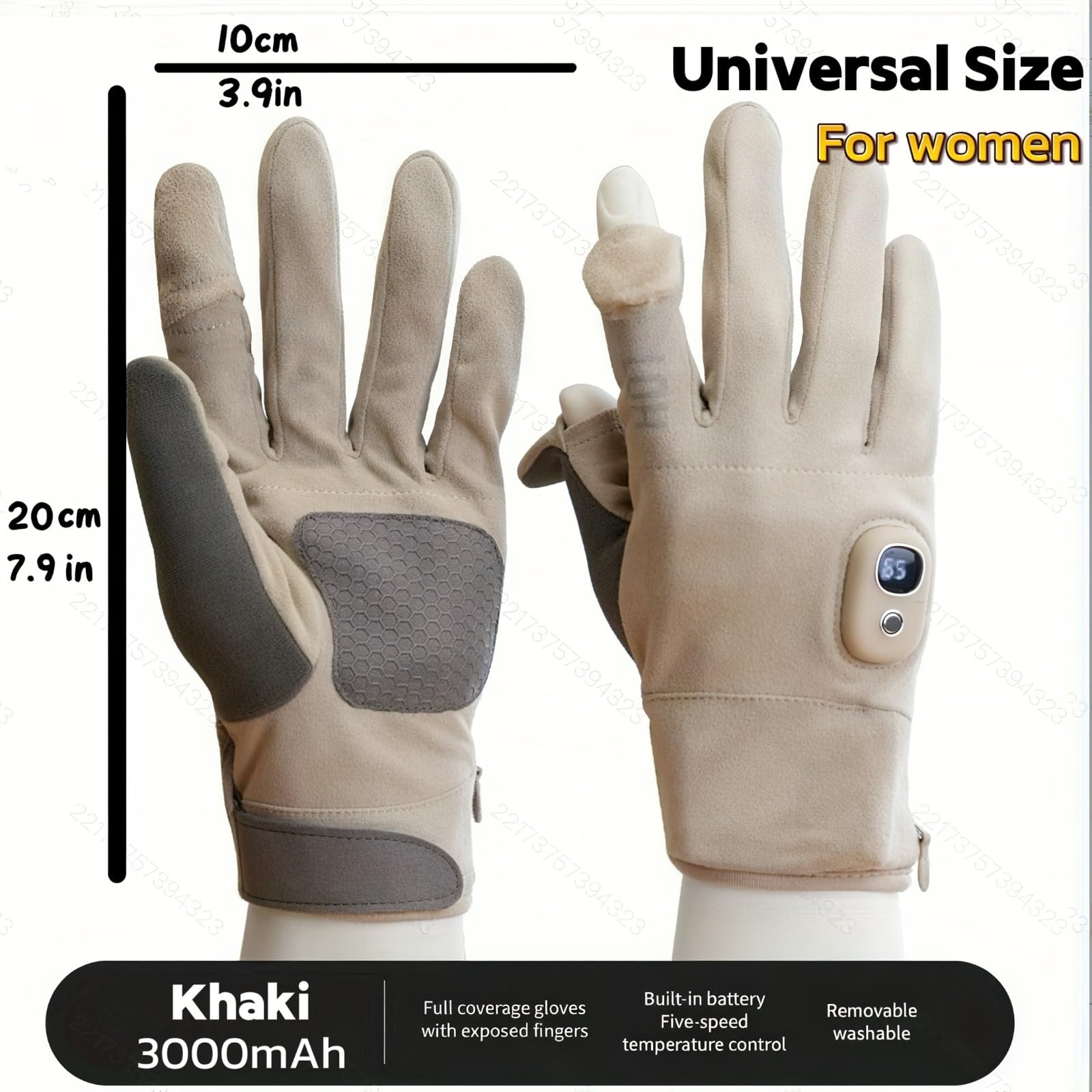 Gants chauffants électriques rechargeables avec batterie de 3000 mAh – 5 réglages de température – Gants chauffants sans doigts pour les activités de plein air, lavables en machine, taille universelle