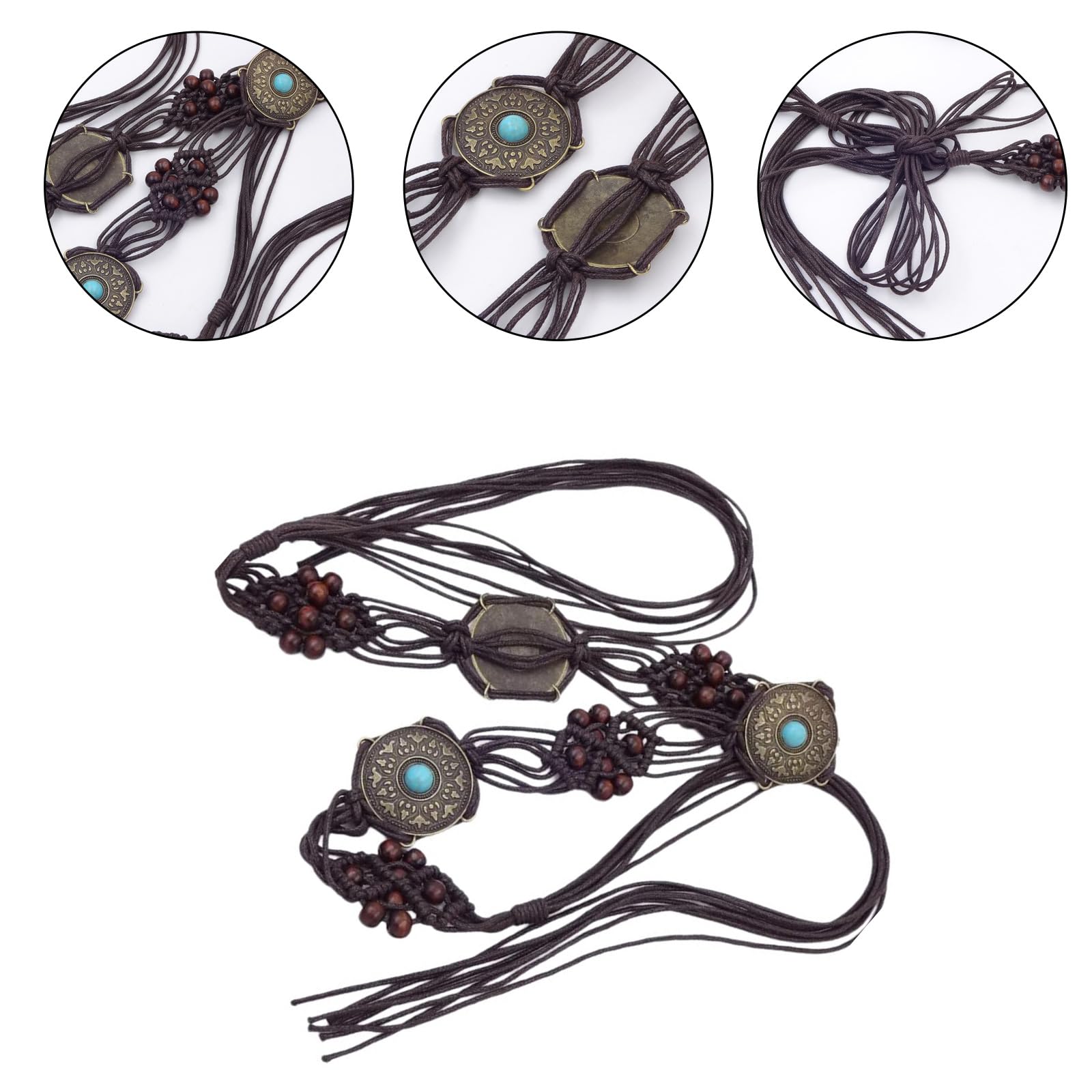 Kangnice BohemianStyle Beads Belt For Female Casual Adjust Knotted Crochet Belt For Long Dress Girl Waist Decors