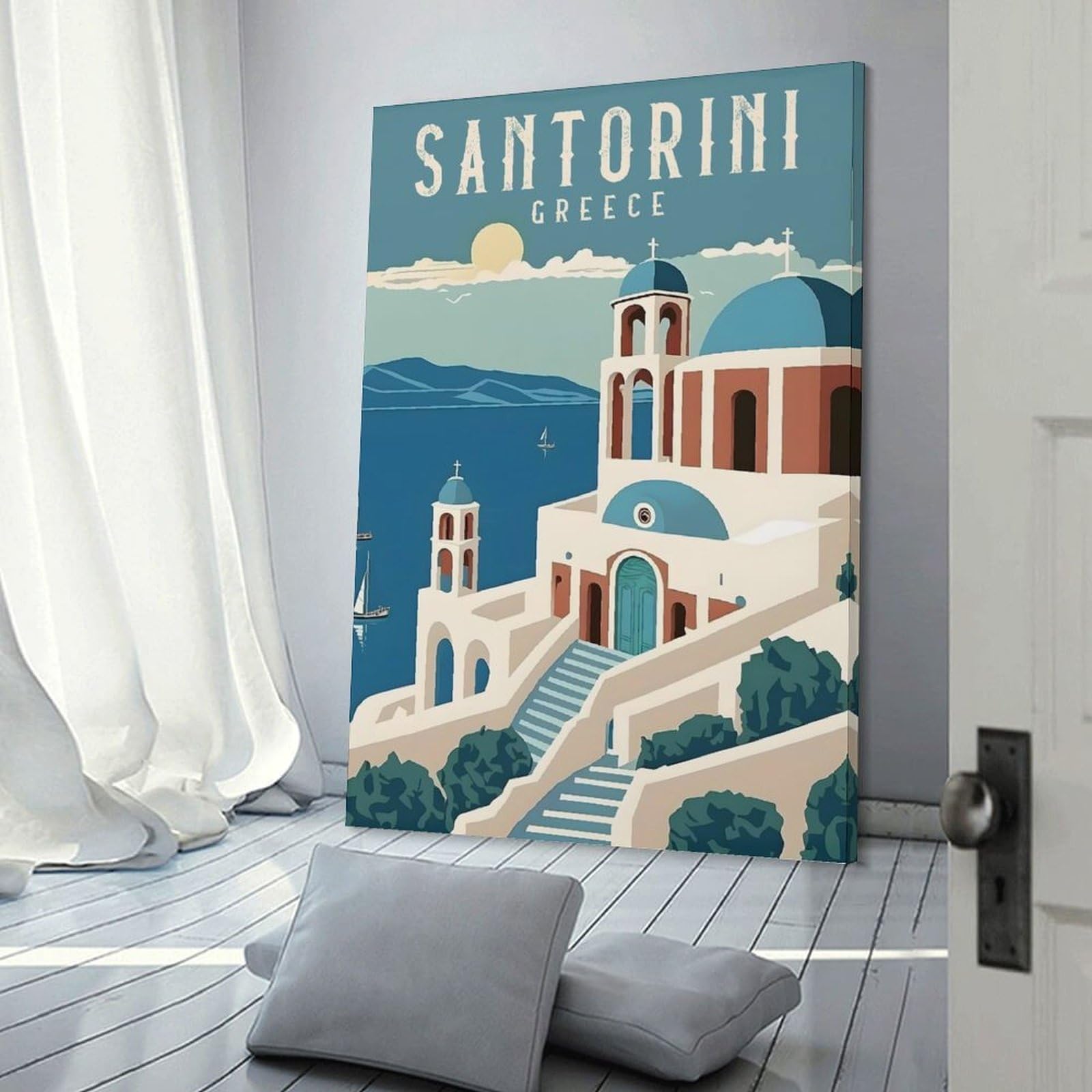 Junmoney Santorini Greece Travel(3) Canvas Wall Picture 20x30inch(50x75cm), for Living Room, Bedroom Or Apartment Walls, Modern Wall Decor for Cosy Interiors