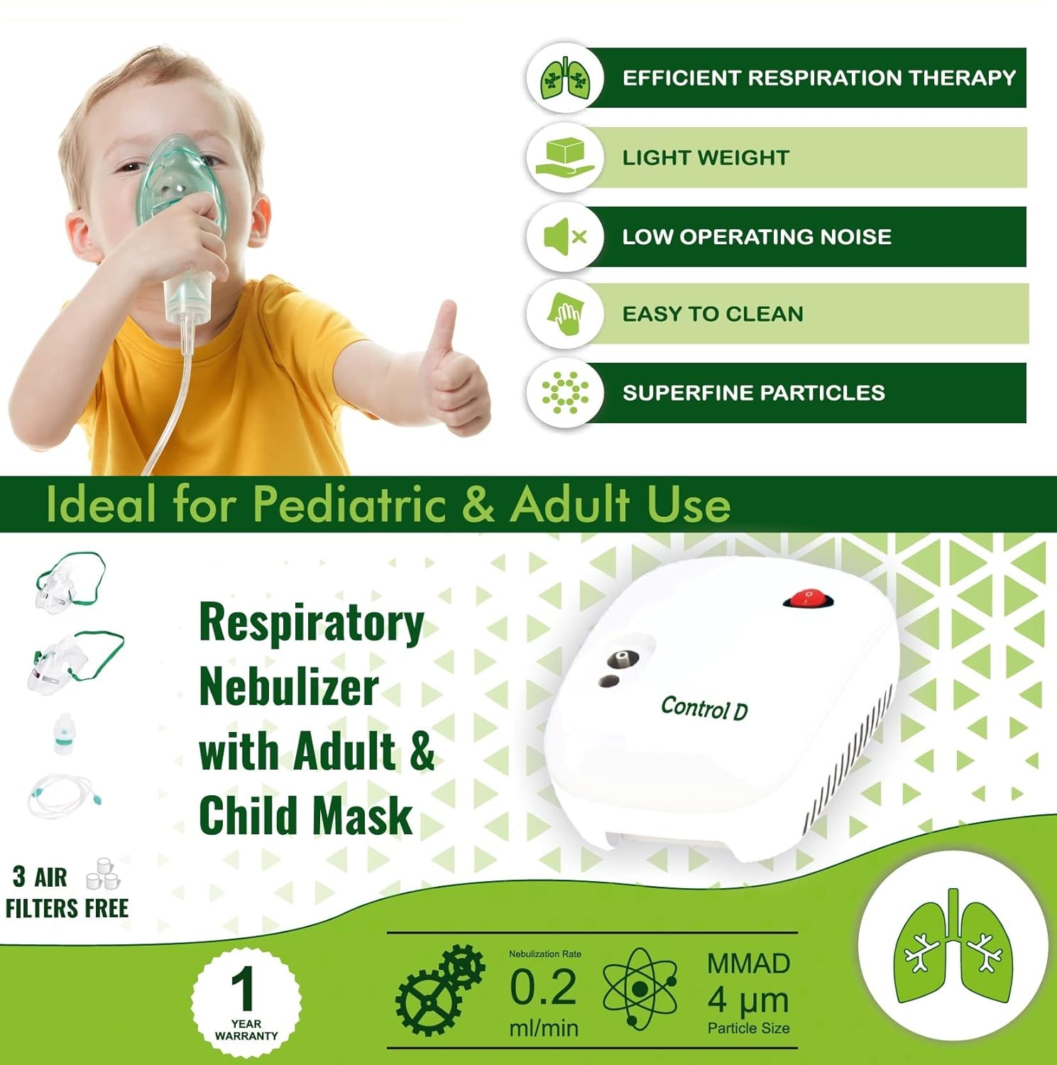 Control D NEB112 Respiratory Nebulizer with Complete Kit for Kids & Adults Nebulizer (White, Blue) Control D NEB112 Respiratory Nebulizer with Complete Kit for Kids & Adults Nebulizer (White, Blue)