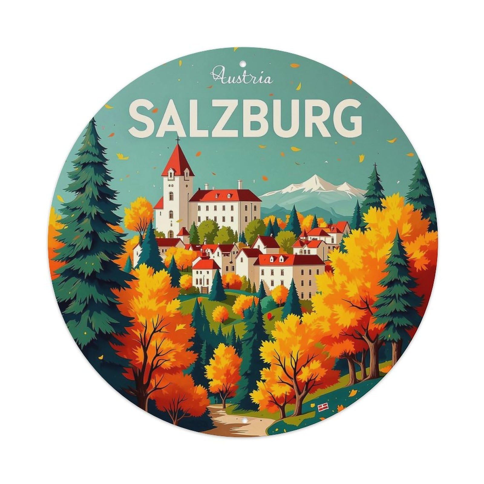 Autumn Landscape Castle Trees Mountains Metal Tin Sign Plaque