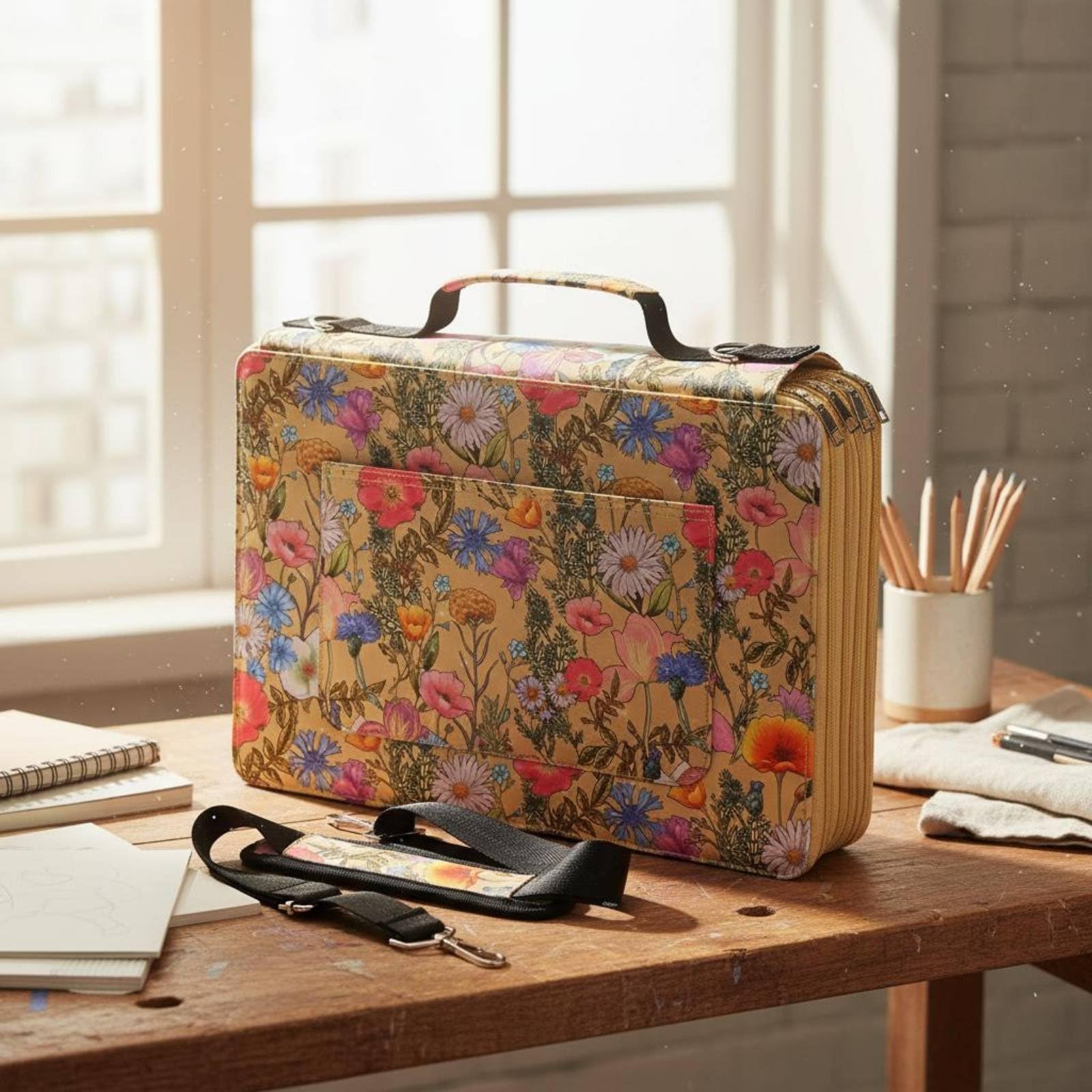Astuccio Portamatite con Cerniera Porta Matite Organizer Custodia Cartoleria Multi Scomparto con Cerniere E Tracolla Rimovibile Tessuto Composito con, style to 4