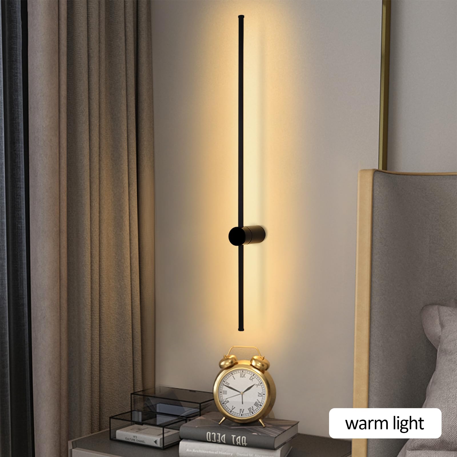 Aplique de Pared LED Aplique de Pared Negro con Tira Larga Accesorio de iluminación Interior Moderno para Dormitorio, Pasillo, Sala de Estar - Lámpara de Pared Larga para un Ambiente Elegante (80 cm