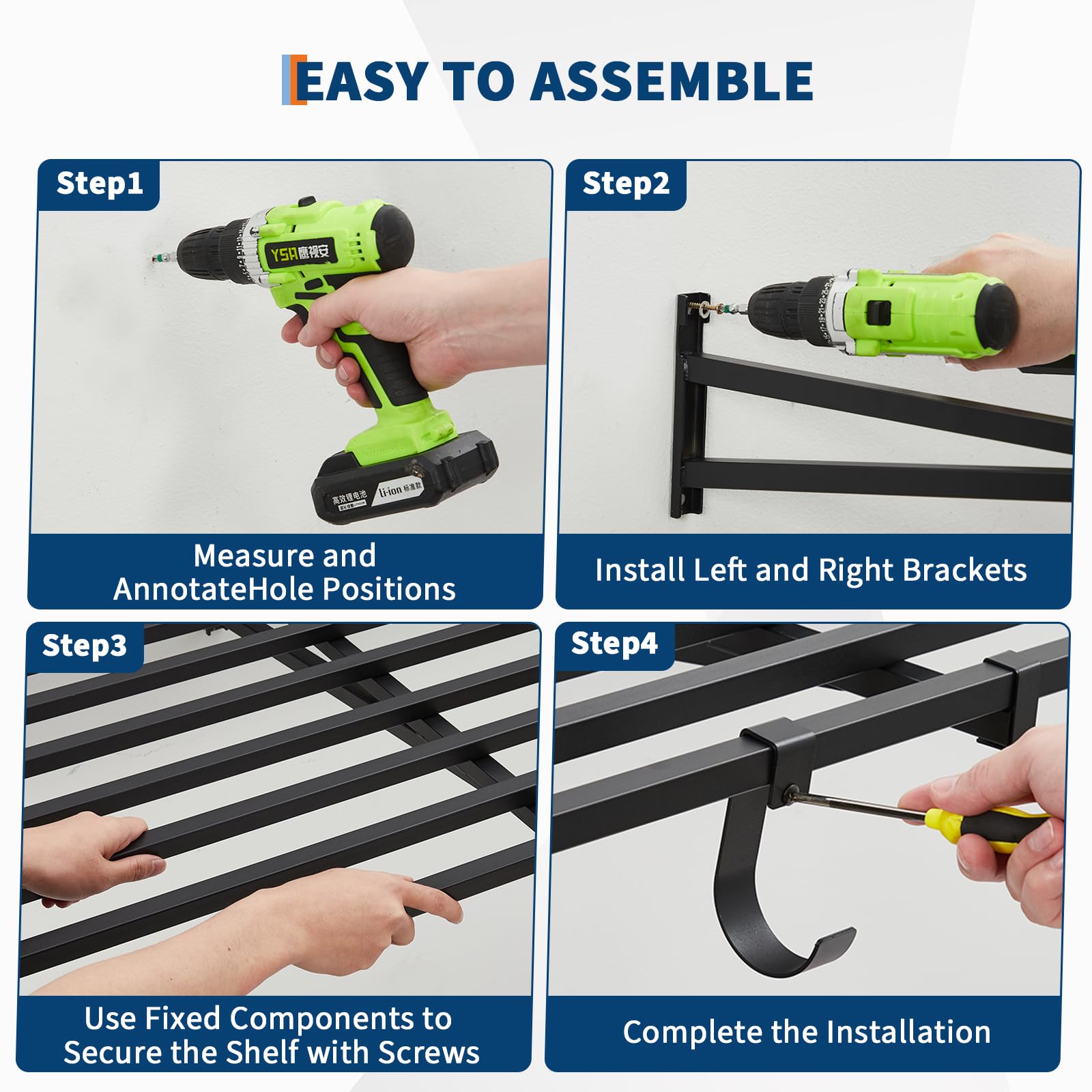 Lot de 2 étagères murales haute résistance pour garage – Étagère de rangement murale 60x120 cm (2x4 pi) avec crochets, système d'organisation mural pour garage – Chaque étagère supporte 90 kg/200 lbs