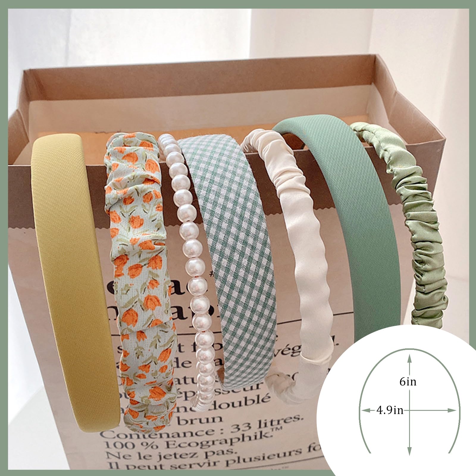 7-teiliges Stirnbänder für Damen und Mädchen, verschiedene Designs, Stirnbänder für Damen und Mädchen, rutschfeste florale Stirnbänder, gepolsterte Stirnbänder, niedliches Perlen-Stirnband für