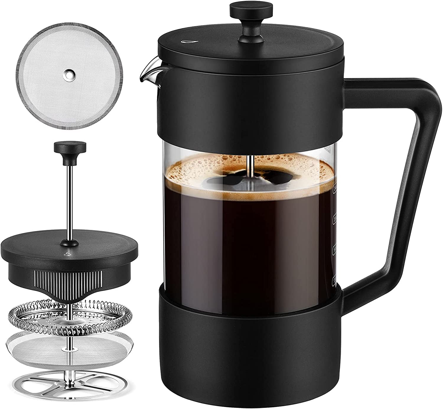 French Press Coffee-600ml- Espresso and Tea Maker, Thickened Borosilicate Glass Coffee Press with Stainless Steel Triple Layer Filter, Rust-Free and Dishwasher Safe, 100% BPA Free