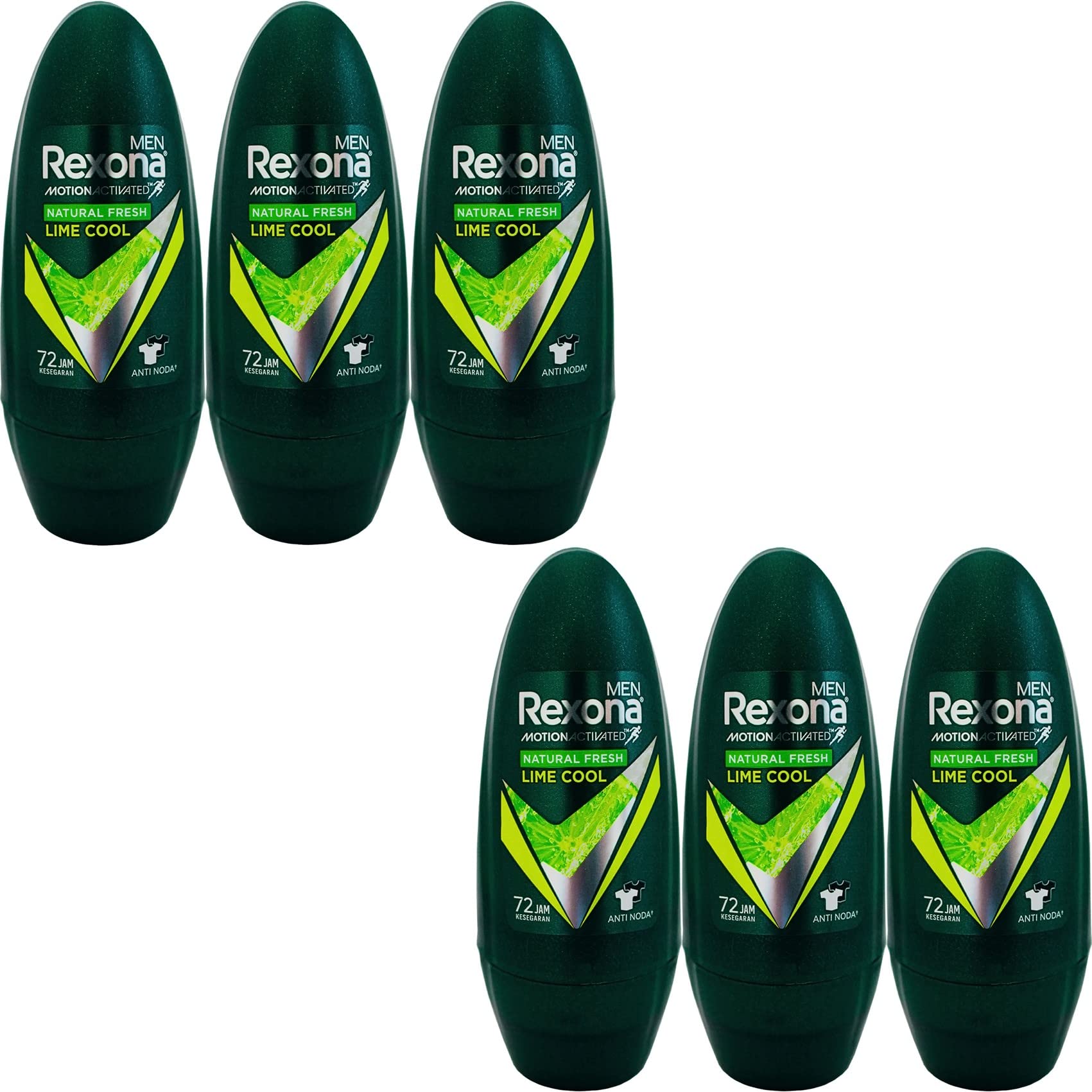 Rexona Men's Deodorant, Roll-On Upgraded Edition, 1.6 fl oz (45 ml), Natural Fresh Lime Cool (Set of 6)