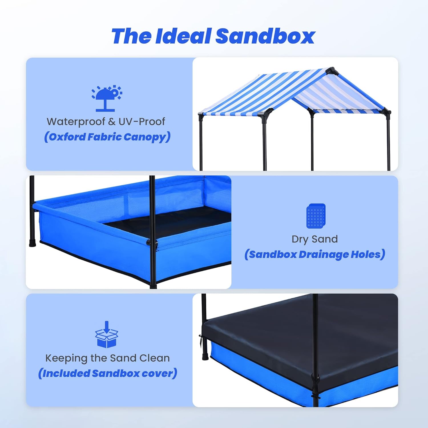 Jugader Steel Kids Sandbox with Cover and Canopy, Sand Pit with Bottom Liner for Outdoor Backyard : Toys & Games