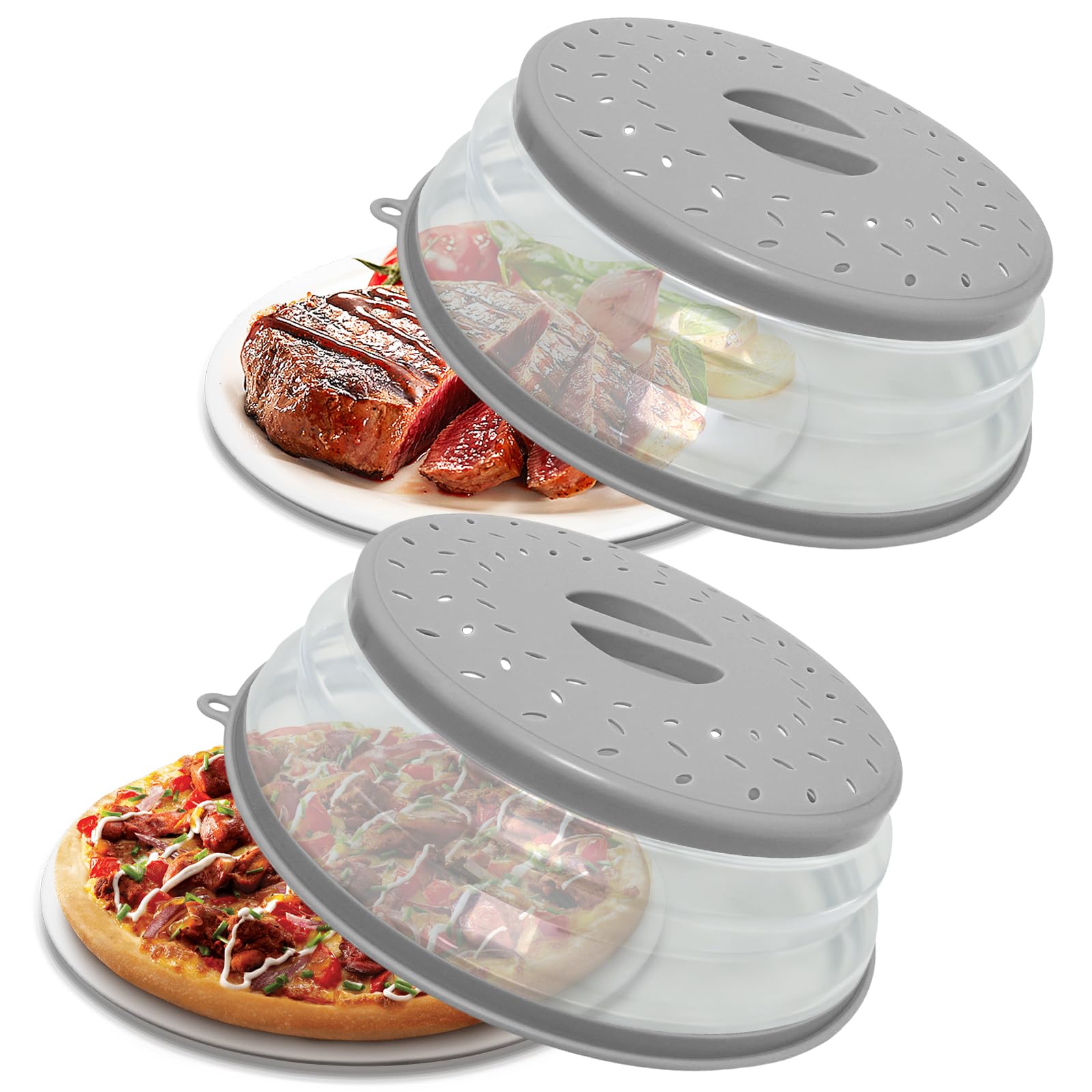 KutaKuta 2PCS Collapsible Microwave Cover for Food, Collapsible & Multi-Functional Vented Microwave Lid for Food, Kitchen Dish Microwave Splatter Guard (Gray)