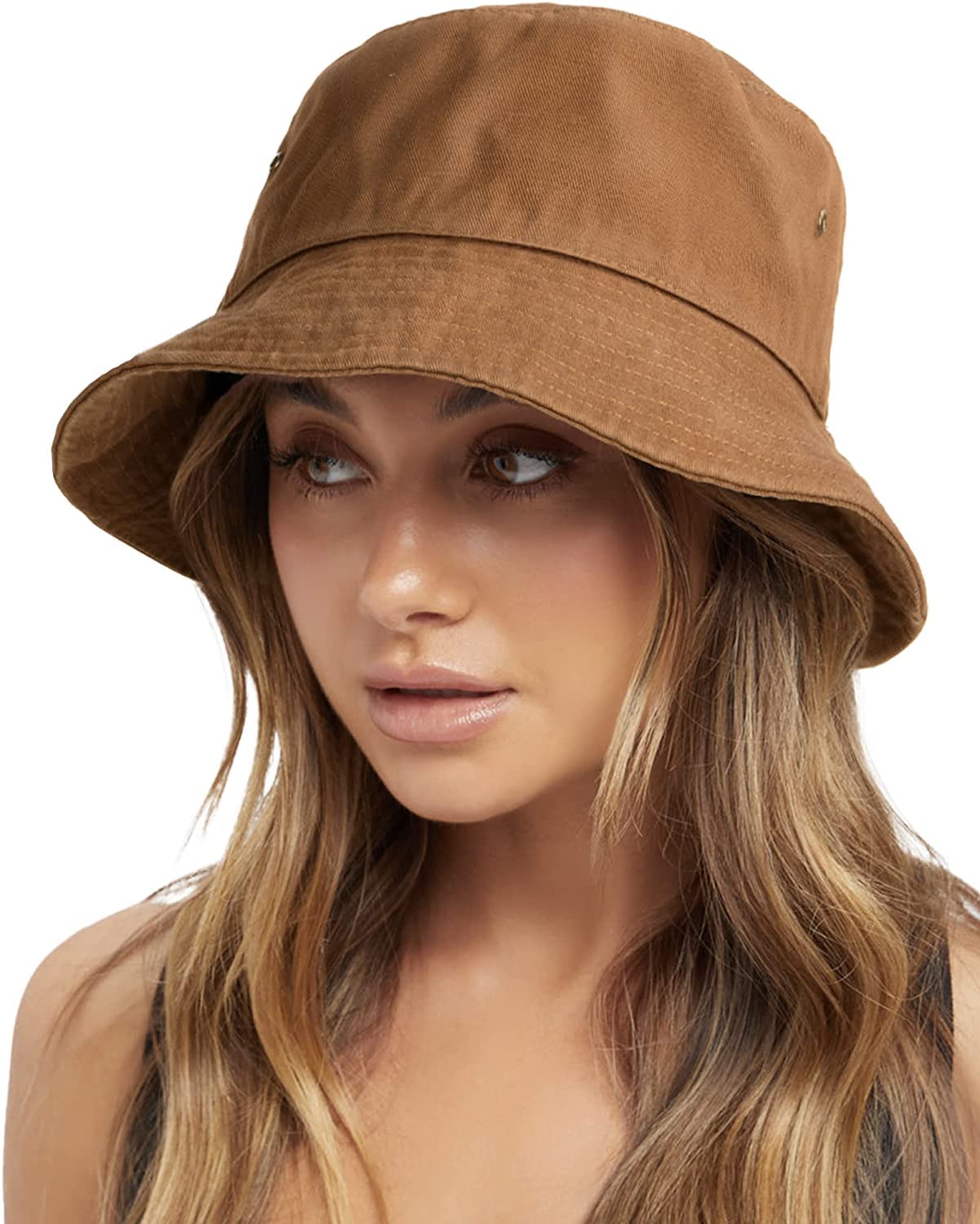 FURTALK Unisex 100% bawełna Bucket Hat Regulowany Kapelusz Słońca dla mężczyzn i kobiet, Brązowy, M