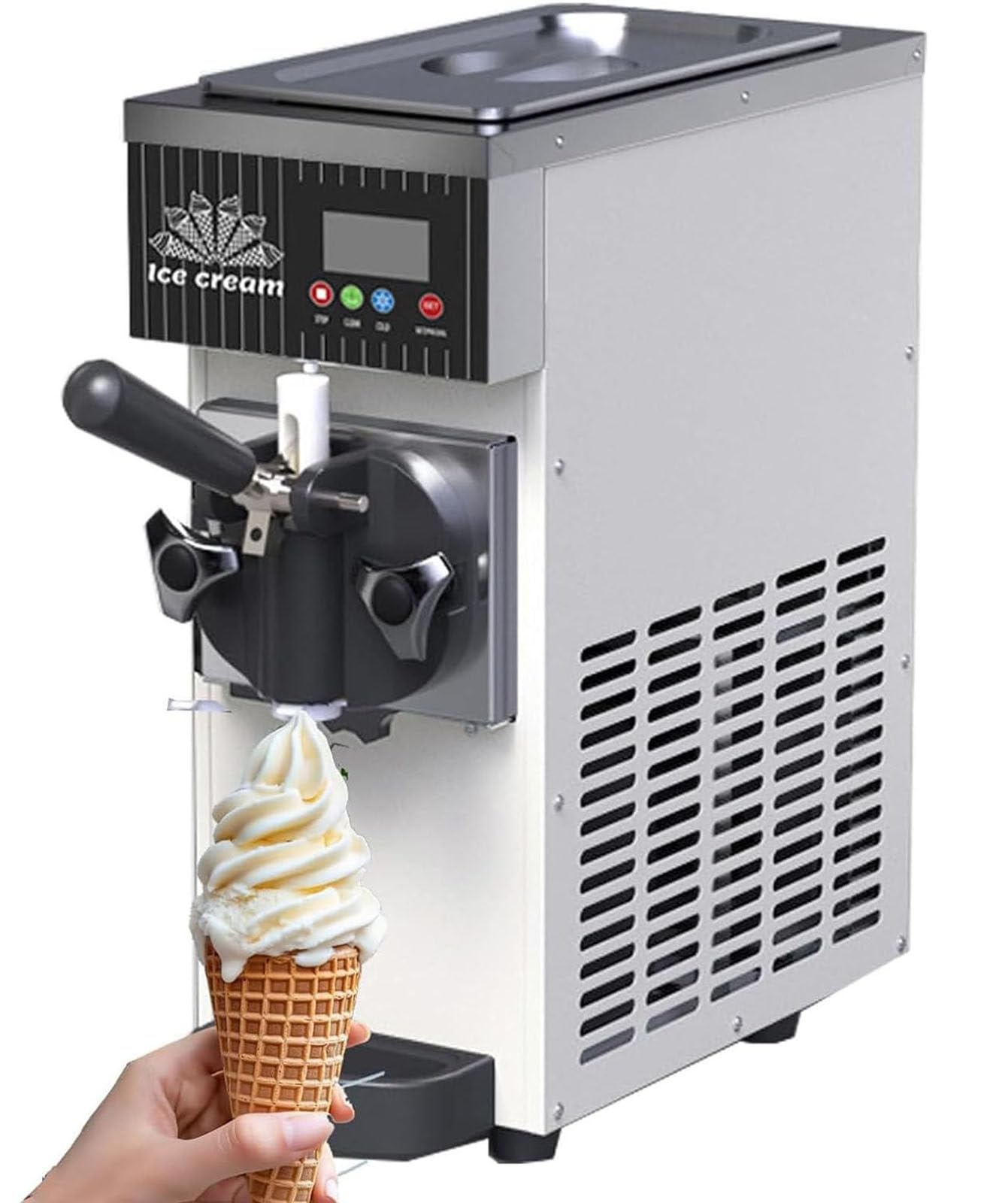 Drmoxin Commercial Soft Serve Maker, Tabletop Ice Cream Freezer with 2.5L Material Tank, One-Touch Auto Clean, Smart LED Panel & adjustable hardness set-tings for Snack Bars & Events White