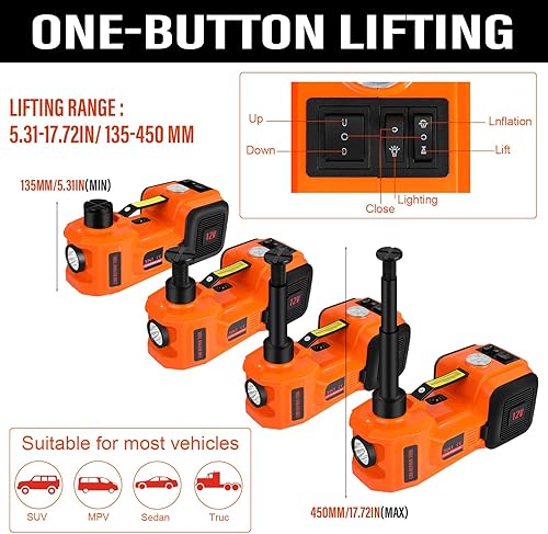 Miniatura 4 de Gato eléctrico para automóvil hidráulico de 5 toneladas y 12 V con llave de impacto eléctrica y bomba de inflado de neumáticos para SUV, MPV, sedán,