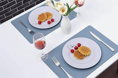 Miniatura 3 de Vinjiasin Juego de 4 manteles individuales azules para mesa de comedor, impermeables, lavables, de cuero, resistentes al calor, duraderos, manteles