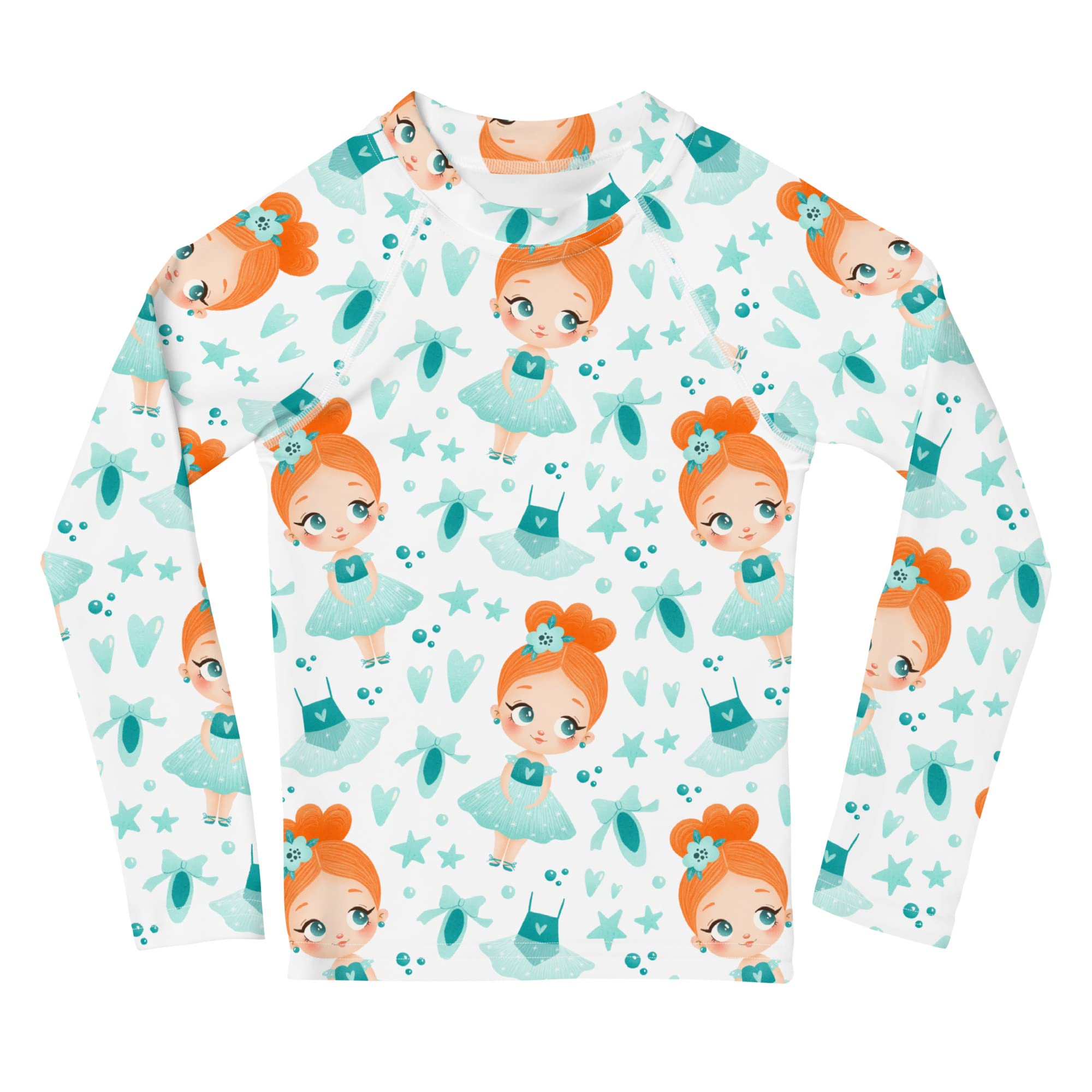 Rashguard Kinder Mädchen, Langarm, Badeshirt, Schwimmshirt, Sonnenschutz, Badebekleidung, Schnelltrocknend, UPF 50+, Rash Top mit Print, Rash Guard Shirt, UV Shutz, Balerina, 92-128 cm