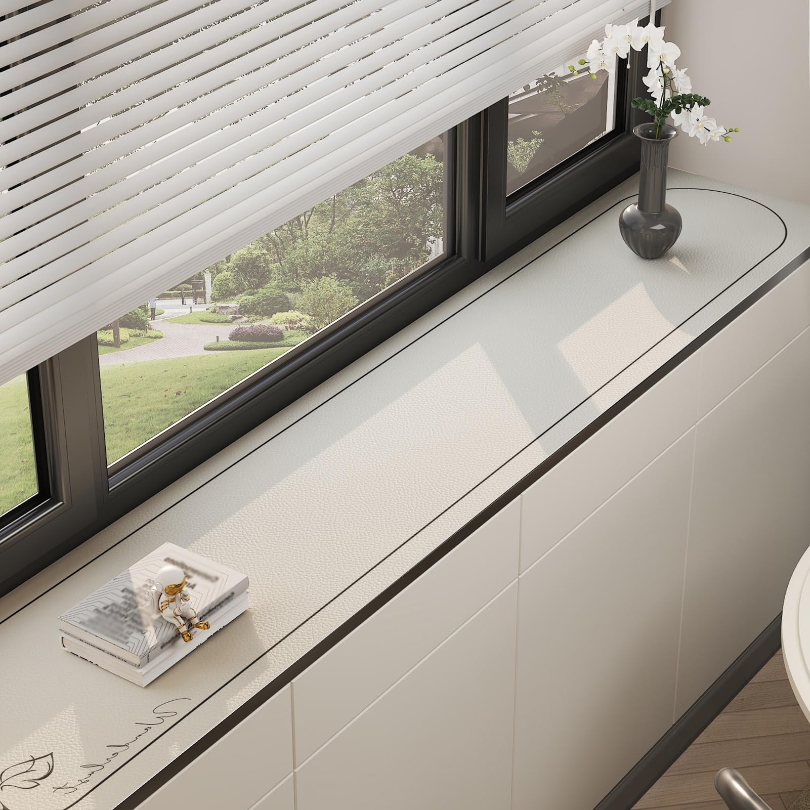Minimalist Style Windowsill Protector, Dustproof Waterproof Window Sill Mat, Anti-skid Scratch-resistant Bay Window Cushion for Indoor(L150x35cm(59x14"))