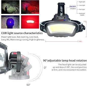 DARKBEAM LED Headlamp COB Floodlight with Red Light Rechargeable High Lumen | Hard Hat Headlamps, Head Lamps Flash Lights for Adults, Headlights Car Maintenance Night Construction Work for 6-10 Hours