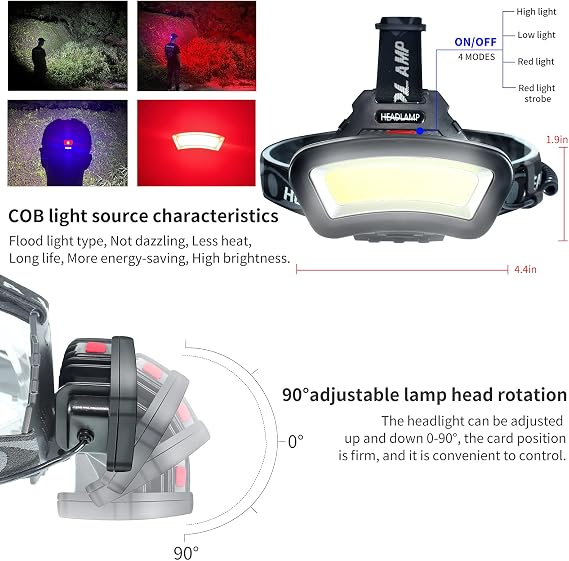 DARKBEAM LED Headlamp COB Floodlight with Red Light Rechargeable High Lumen | Hard Hat Headlamps, Head Lamps Flash Lights for Adults, Headlights Car Maintenance Night Construction Work for 6-10 Hours