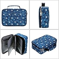 Vista 4 de BTSKY Estuche para bolígrafos y lápices con cremallera con patrón - Estuche multifuncional para artículos de papelería con 36 ranuras elásticas Azul