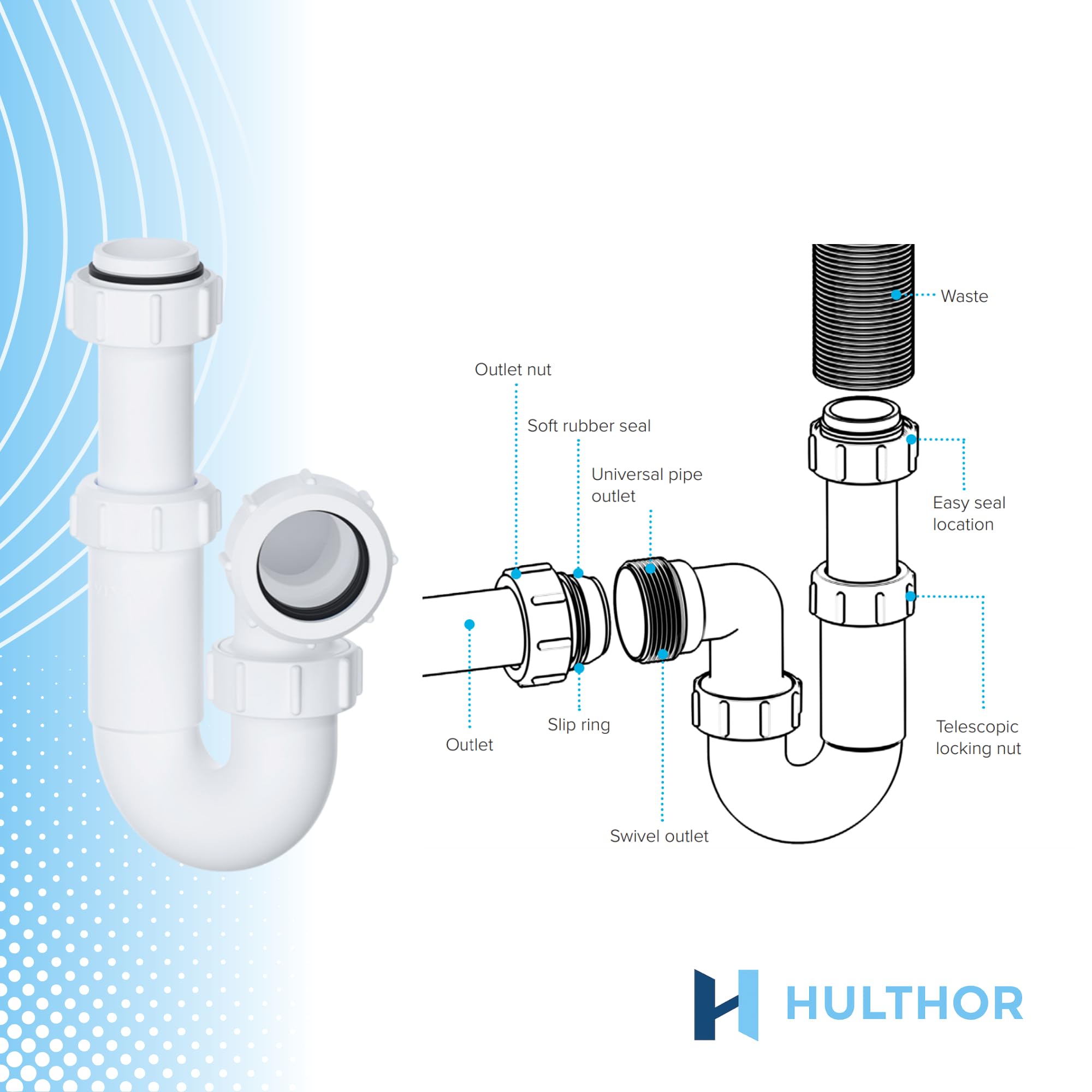 Hulthor 32mm Adjustable P Trap, Telescopic Sink Waste Trap with 76mm Seal, Universal 32mm Basin Trap for Bathroom Sink - Image 4