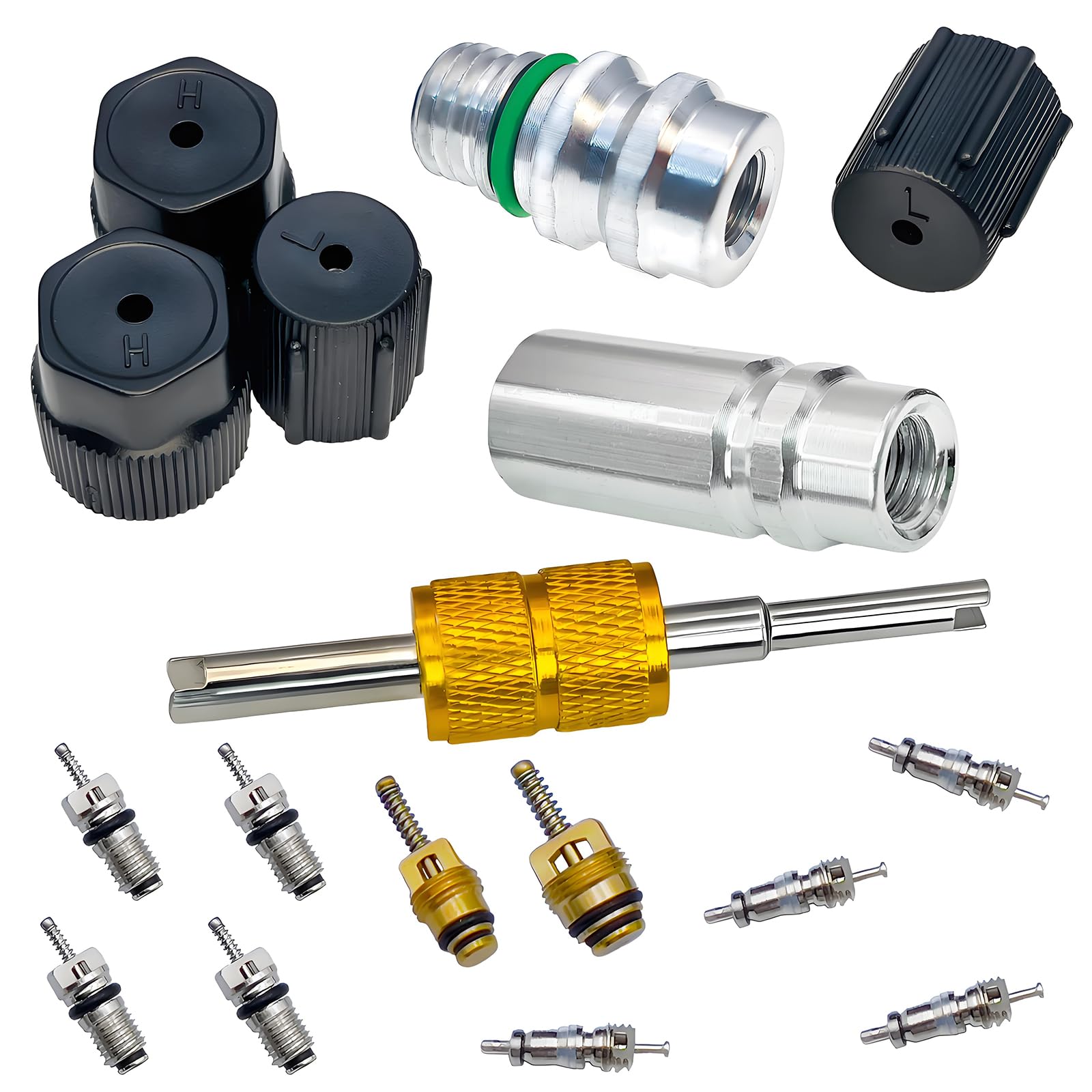 Kit de núcleo de válvula de aire acondicionado | Tapa y válvula AC R12 R134a Junta de teflón Refrigeración A/C Servicio de aire acondicionado Válvula de servicio de aire acondicionado Kit de tapas de 7