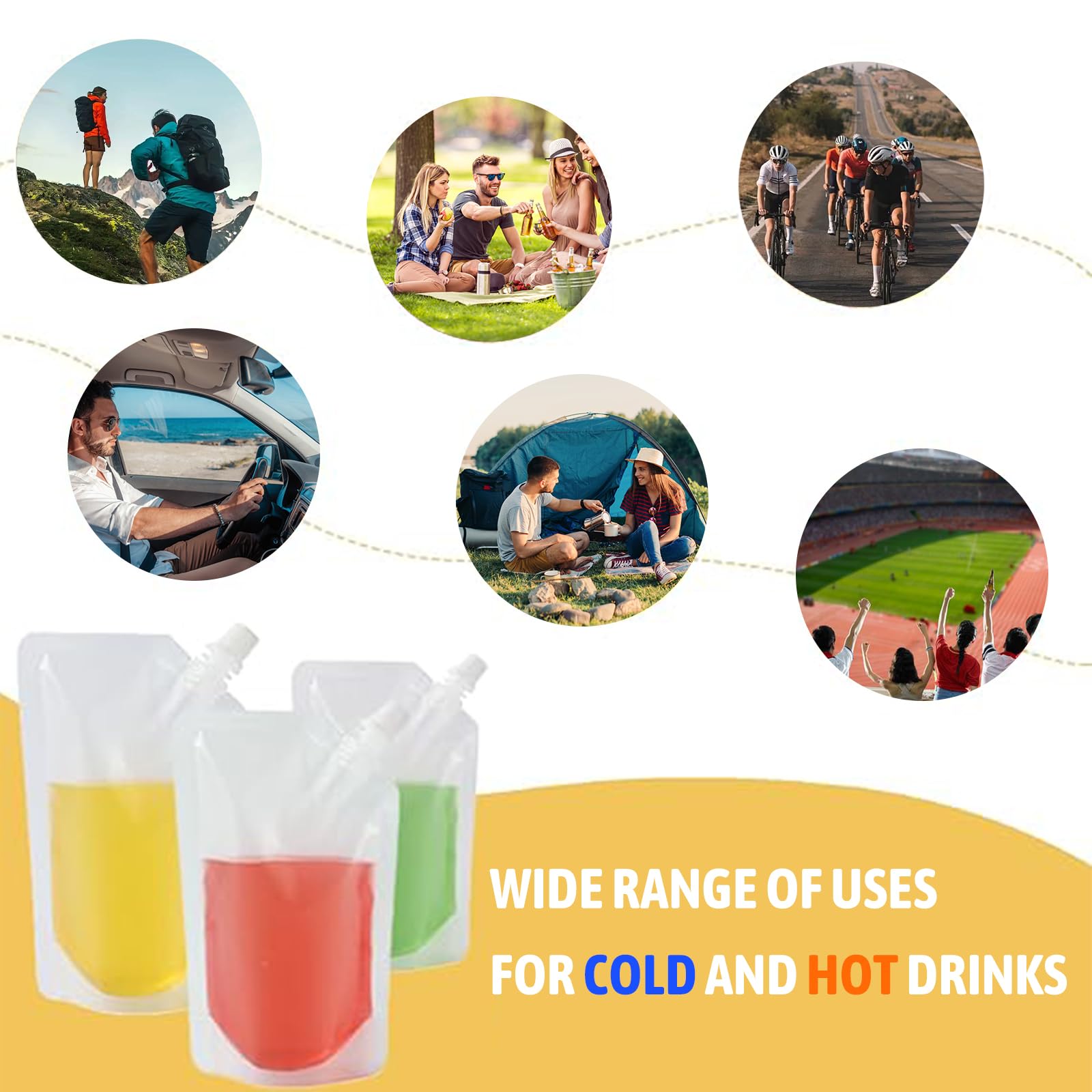 lisetar 10 Packs Clear Drink Pouches 500ml with Caps and Funnel for Festivals,Leak Proof Alcohol Juice Liquid Pouches - Image 4
