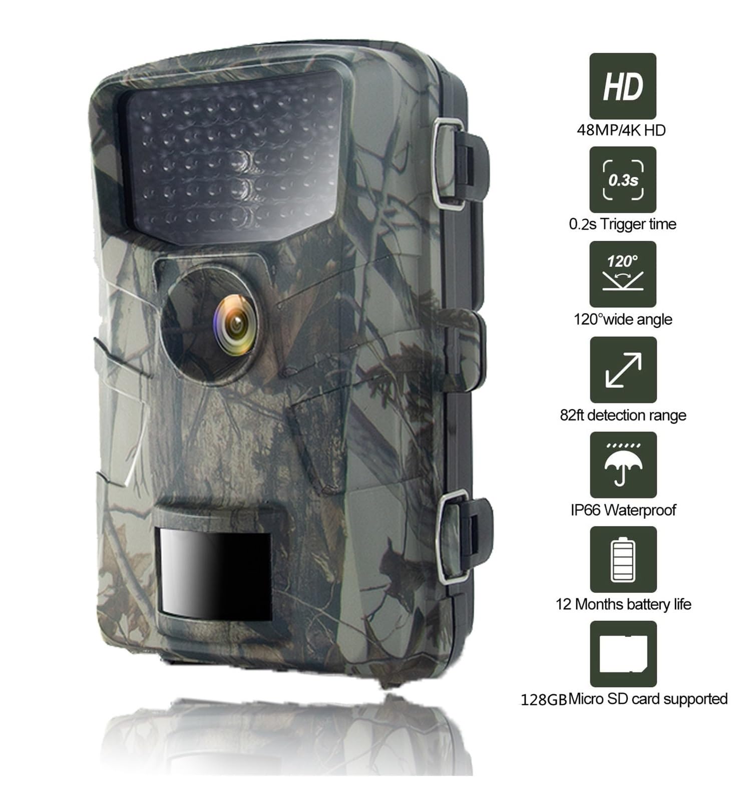 VChics Caméra de Chasse, Trail Camera 2.7K 48MP 940NM Caméra De Chasse Infrarouge Suivi Vitesse Déclenchement 0.3s IP66 Starlight Vision Nocturne Piège Jeu Cam
