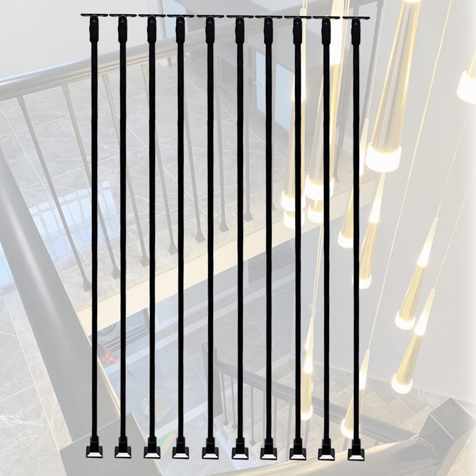 Nowoczesna czarna poręcz schodowa z metalowymi wrzecionami, 10 sztuk (1 2, 4, 5 sztuk) do domu, na patio, balkon, willa, wysokość 112 cm, do użytku wewnątrz i na zewnątrz