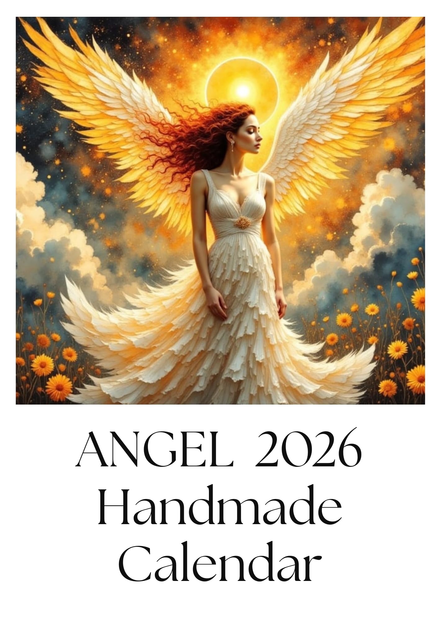 Angel Calendar 2026 – A4 Monthly Wall Planner with Uplifting Quotes, Handmade Art Design, Spiral Bound, One Month View, Whimsical Gift Idea for Home, Office or Spiritual Spaces