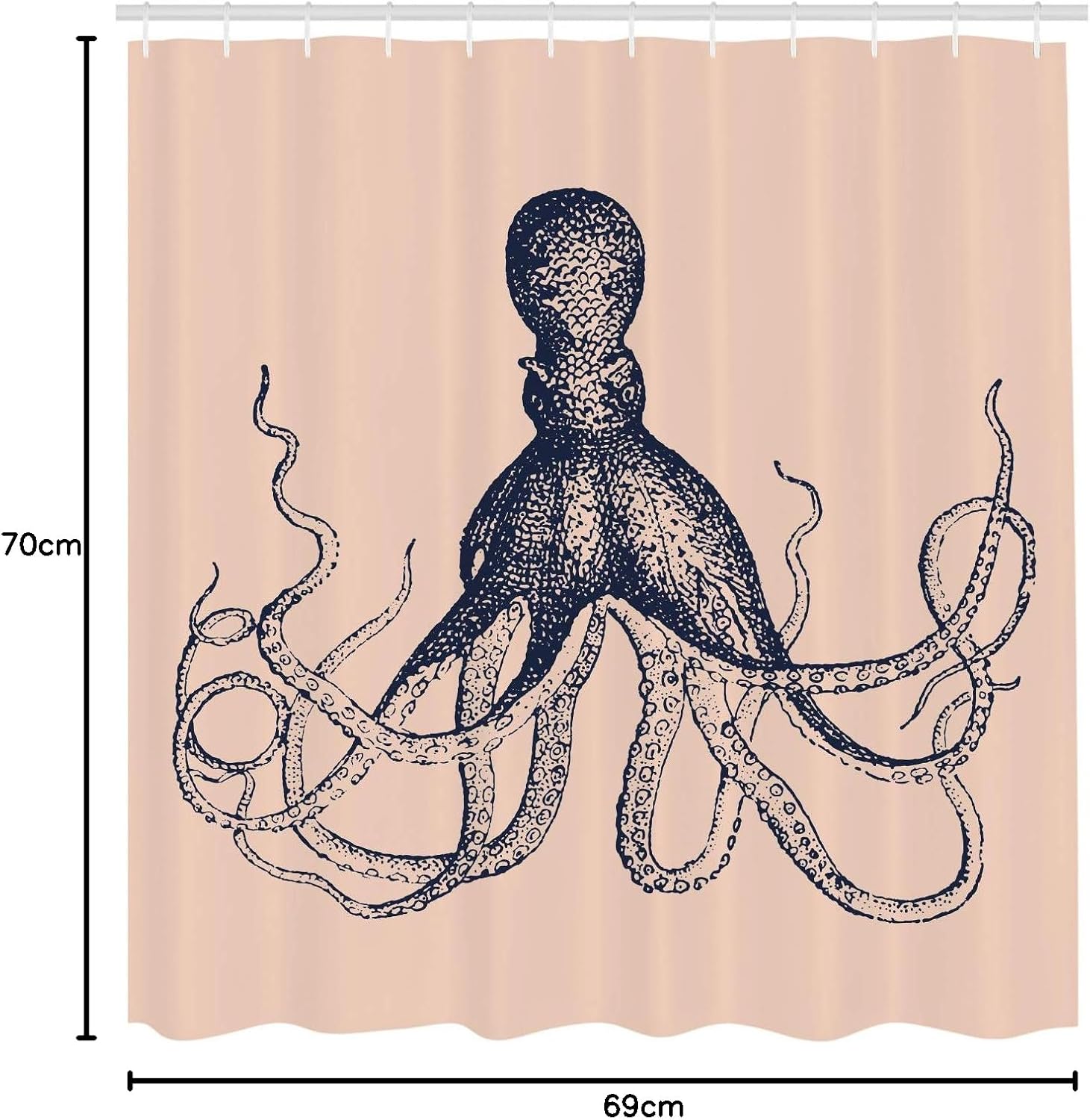 Ambesonne Octopus Shower Curtain, Monochrome Marine Animal Tentacles in Sketch Subaquatic Life Artwork, Cloth Fabric Bathroom Decor Set with Hooks, 69" W x 70" L, Night Teal