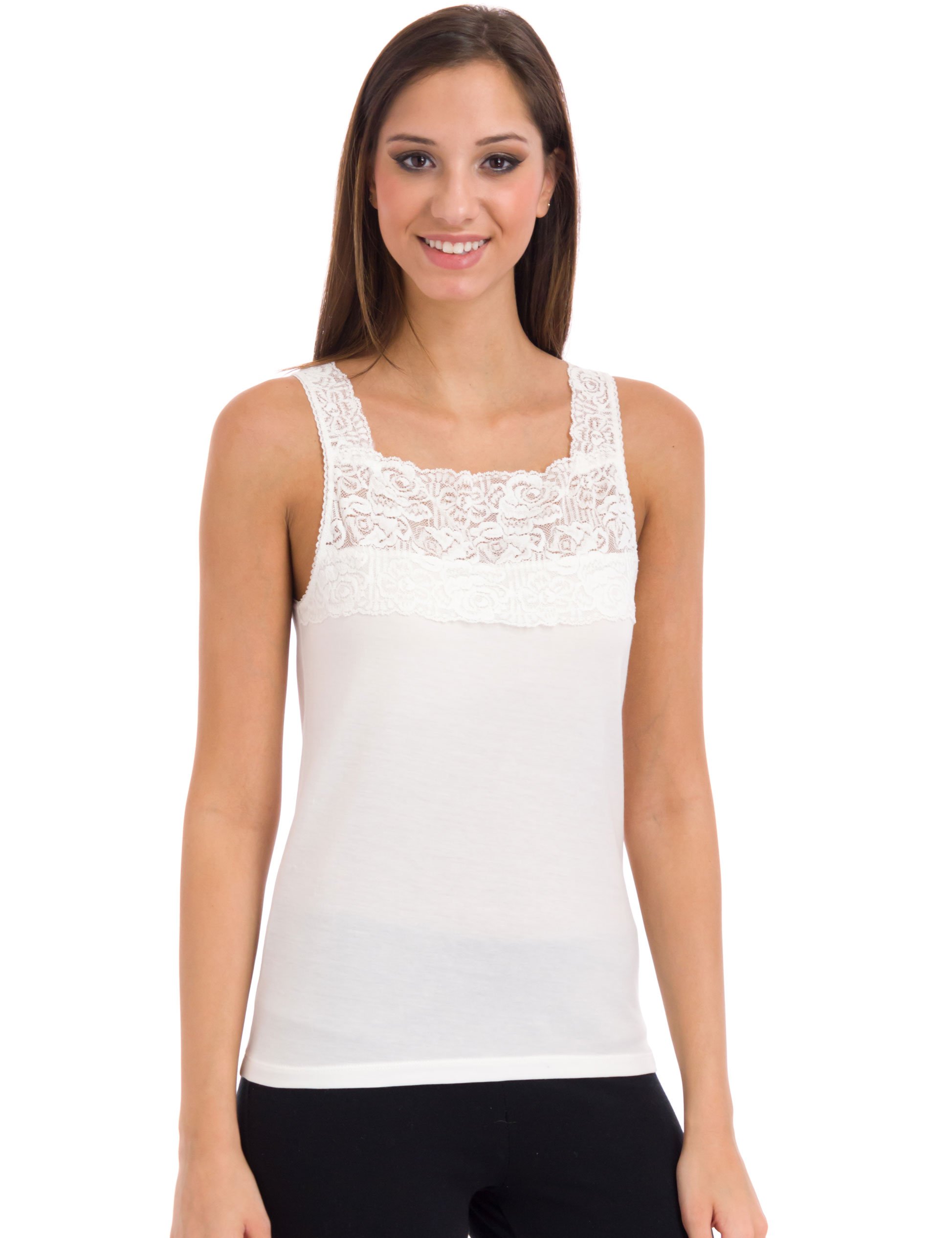 SofTech Stretch Lace Detail Cami PLUS White / 1X