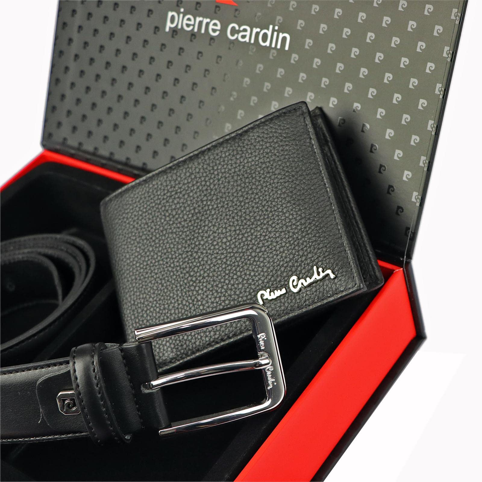 Pierre Cardin Set Regalo da Uomo: Portafoglio e Cintura Elegante in 100% Pelle Naturale - Minimalista per Natale, Anniversario, Compleanno - in Scatola, Cintura 120 cm