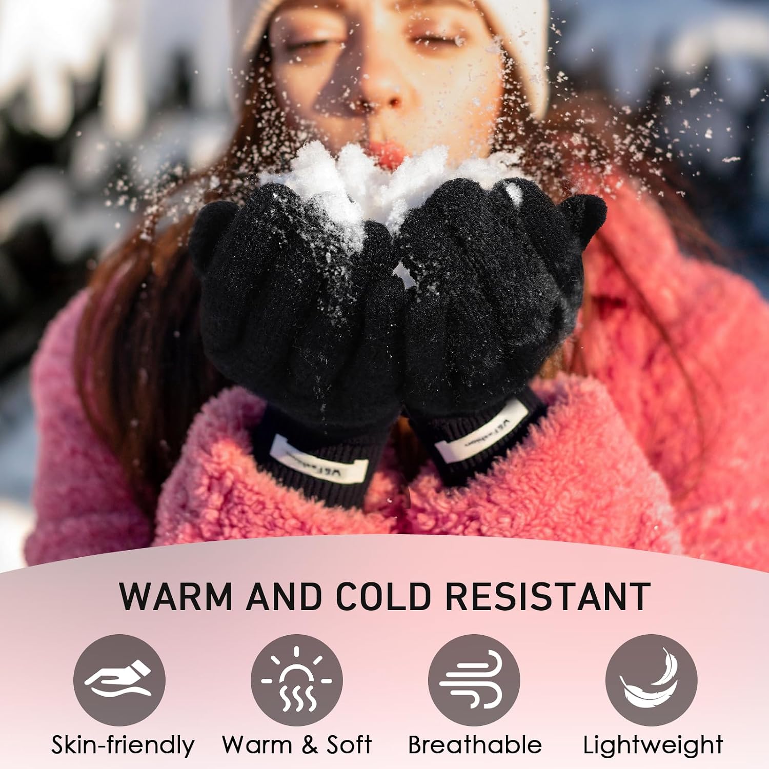 Clothirily Winter Gloves for Women, Warm Soft Womens Winter Gloves, Elastic Thermal Touchscreen Knit Gloves for Cold Weather