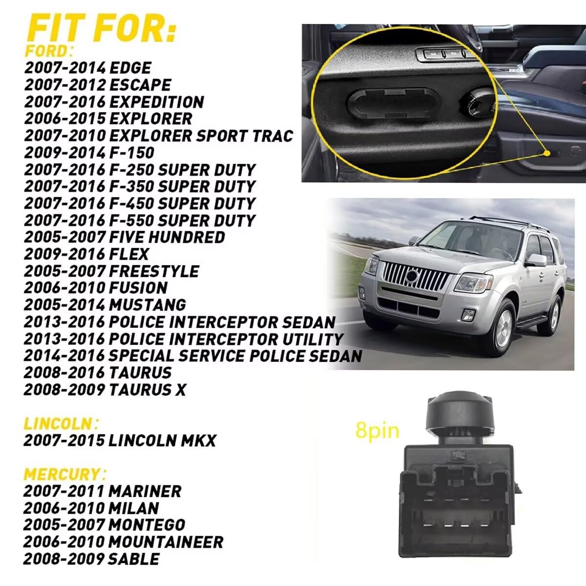 Interruttore di controllo sedile alimentazione compatibile Ford F150 F250 Mustang Edge Escape Fusion 2005-2015