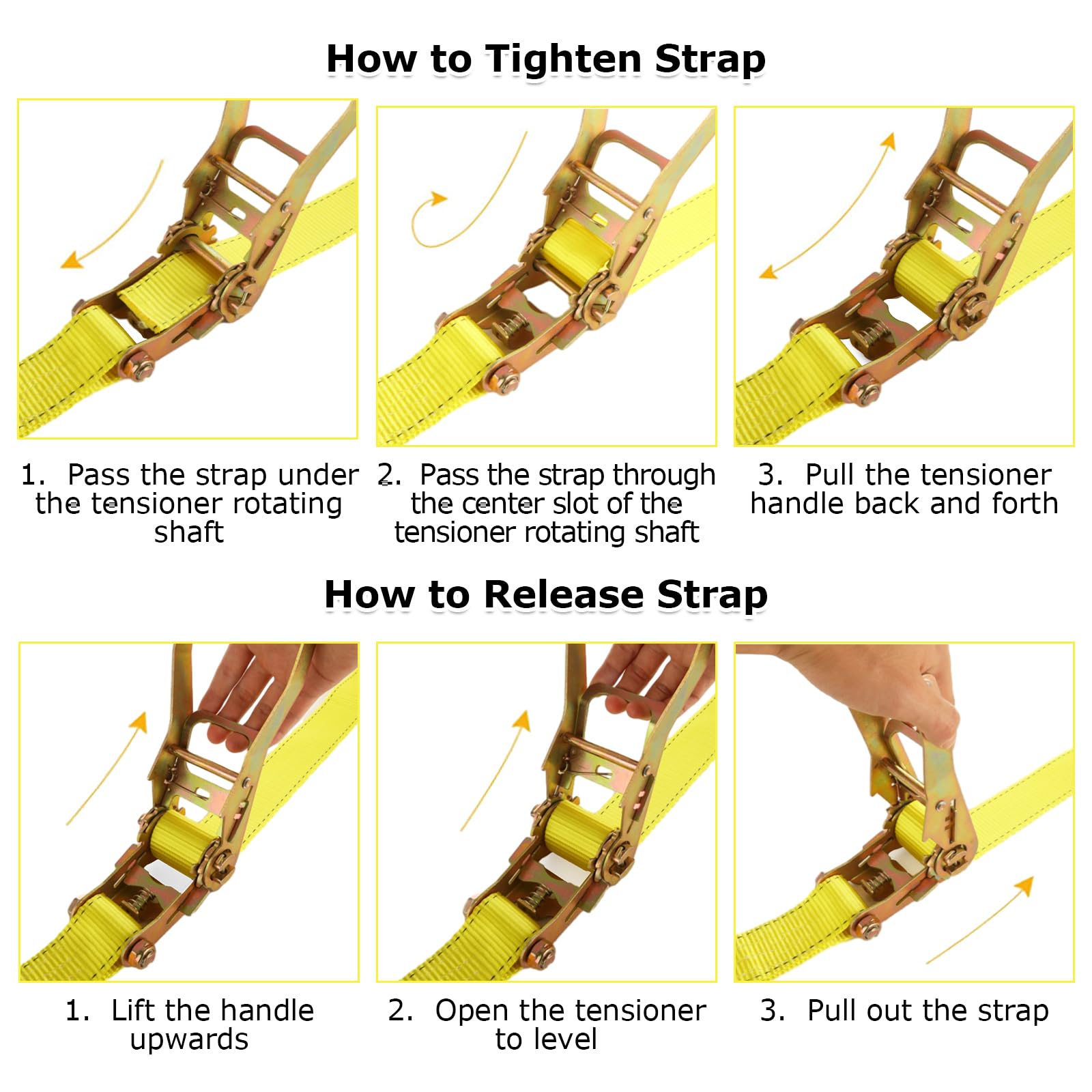 Confezione da 4 cinghie a cricchetto da 5 cm, resistenti, 6 m, con doppio gancio a J, resistenza alla rottura di 4.535,9 kg, cinghie a cricchetto per traslochi, camion, rimorchi, moto, kayak, tetto