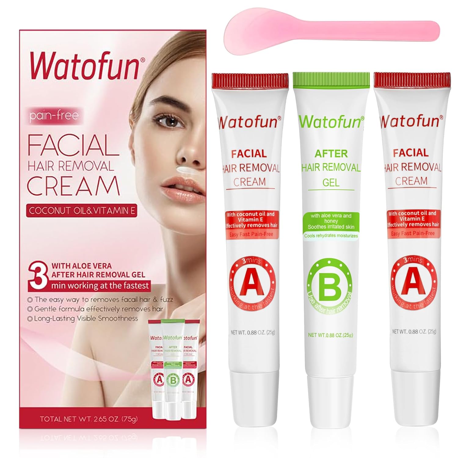 Facial Hair Removal Cream for Women with Soothing Aloe Gel, 3 Min Painless Flawless Face Hair Remover, Gentle Plant Formula for Sensitive Skin, Removes Hair for Chin, Upper Lip and Sideburns