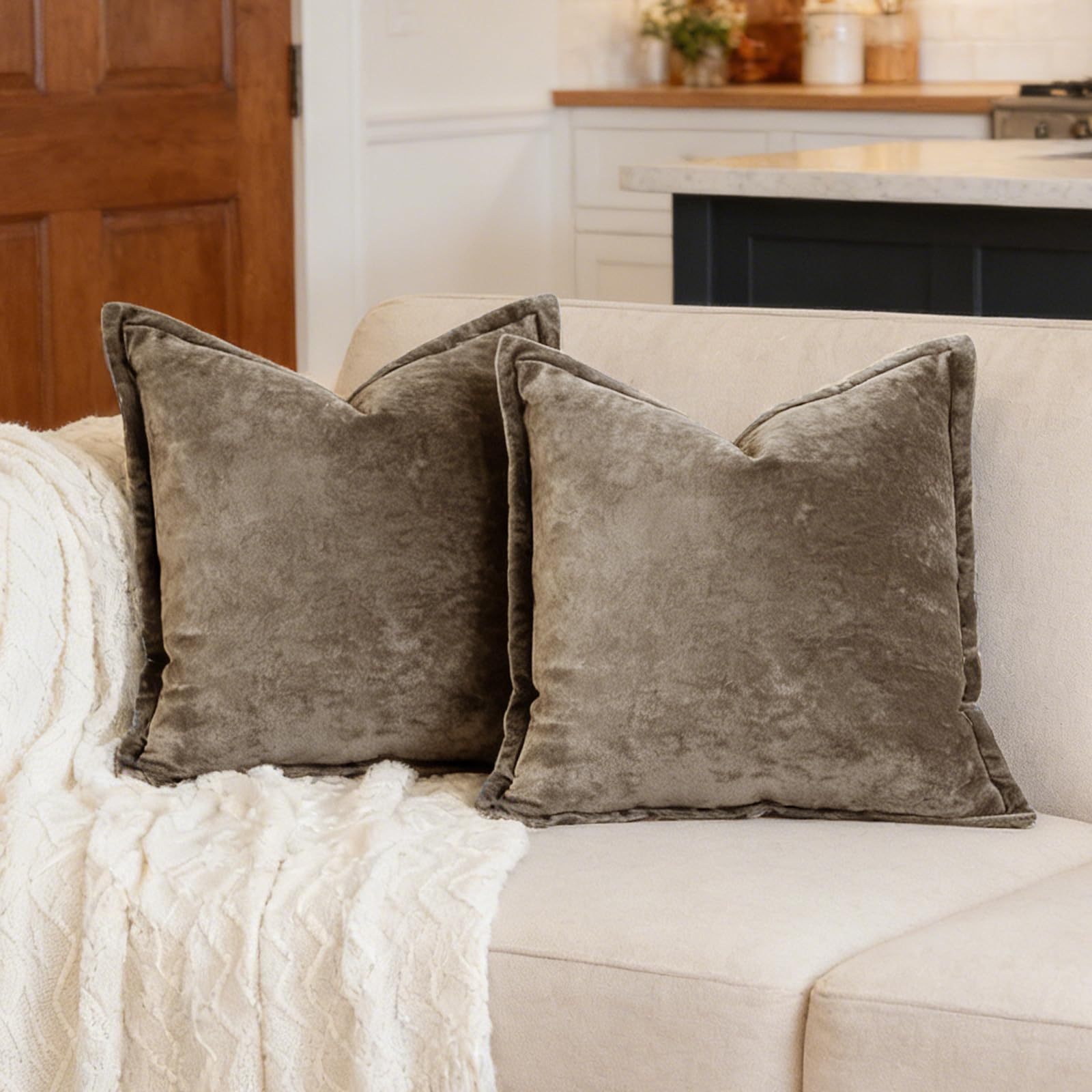 COCOPLOCEUS Luxurious Velvet Euro Shams Decorative Throw Pillow Covers 26x26 Set of 2 Solid Square Euro Pillow Shams for Sofa Couch Bedroom, Brown