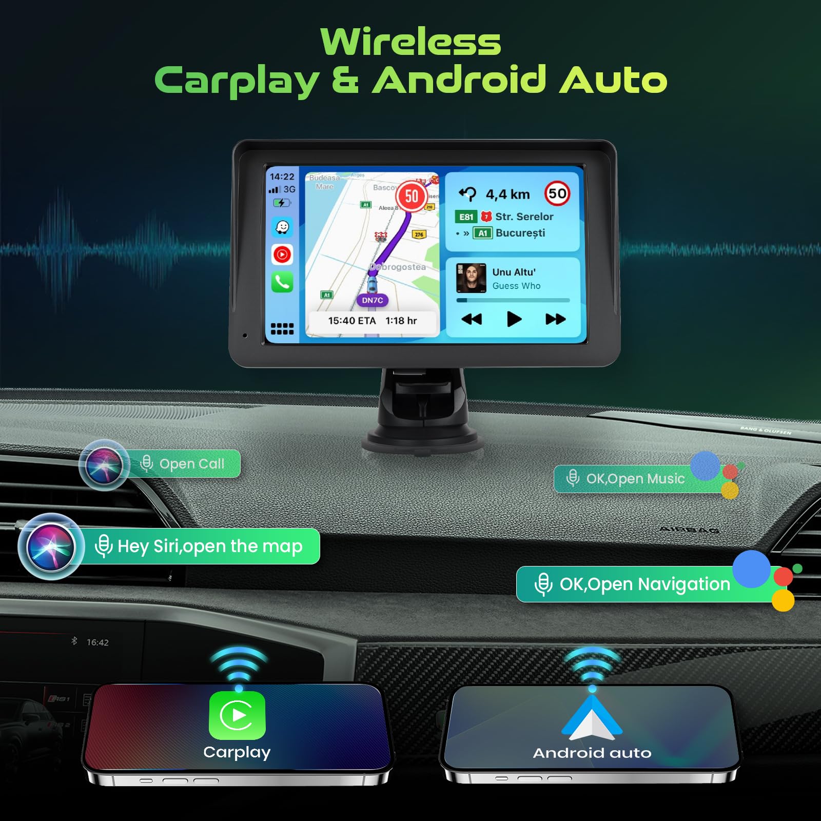 Hodozzy Bezprzewodowe lusterko samochodowe dla niemowląt, z systemem Android, 7 cali, HD 1080p, z noktowizorem Superlink, kamera na tylne siedzenie 360° z monitorem do fotelika samochodowego, obsługa
