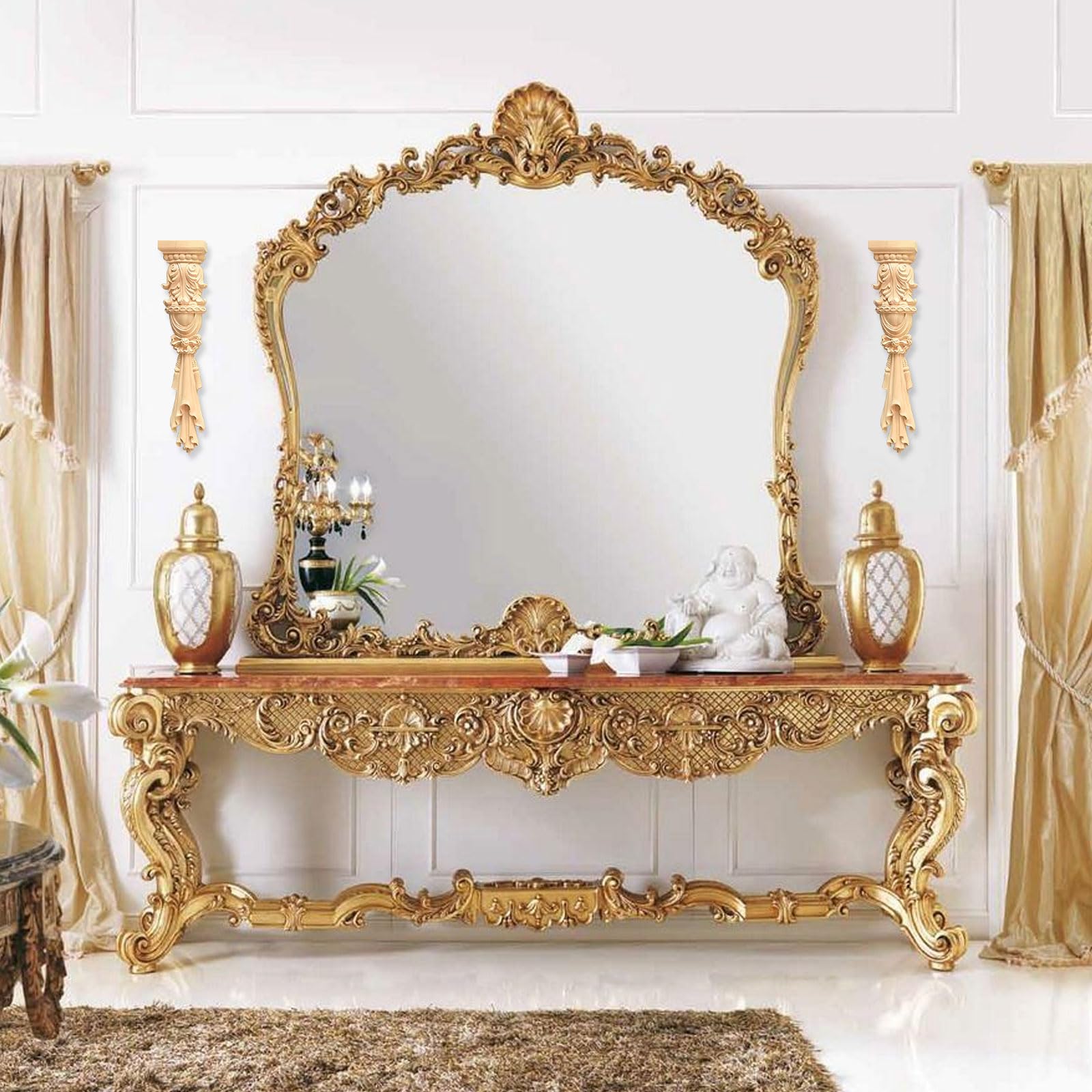 Applique Decorative In Legno - 2 Pezzi Stile Europeo Vintage - Foto 3