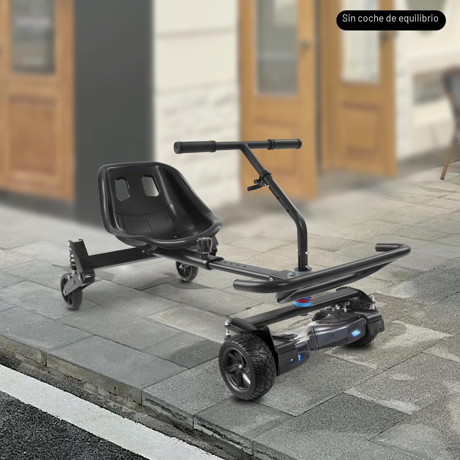 Soporte de asiento para hoverboard con 3 amortiguadores y 2 ruedas luminosas, juego de accesorios para hoverboard de 16,5 cm, 20,3 cm y 25,4 cm (negro)