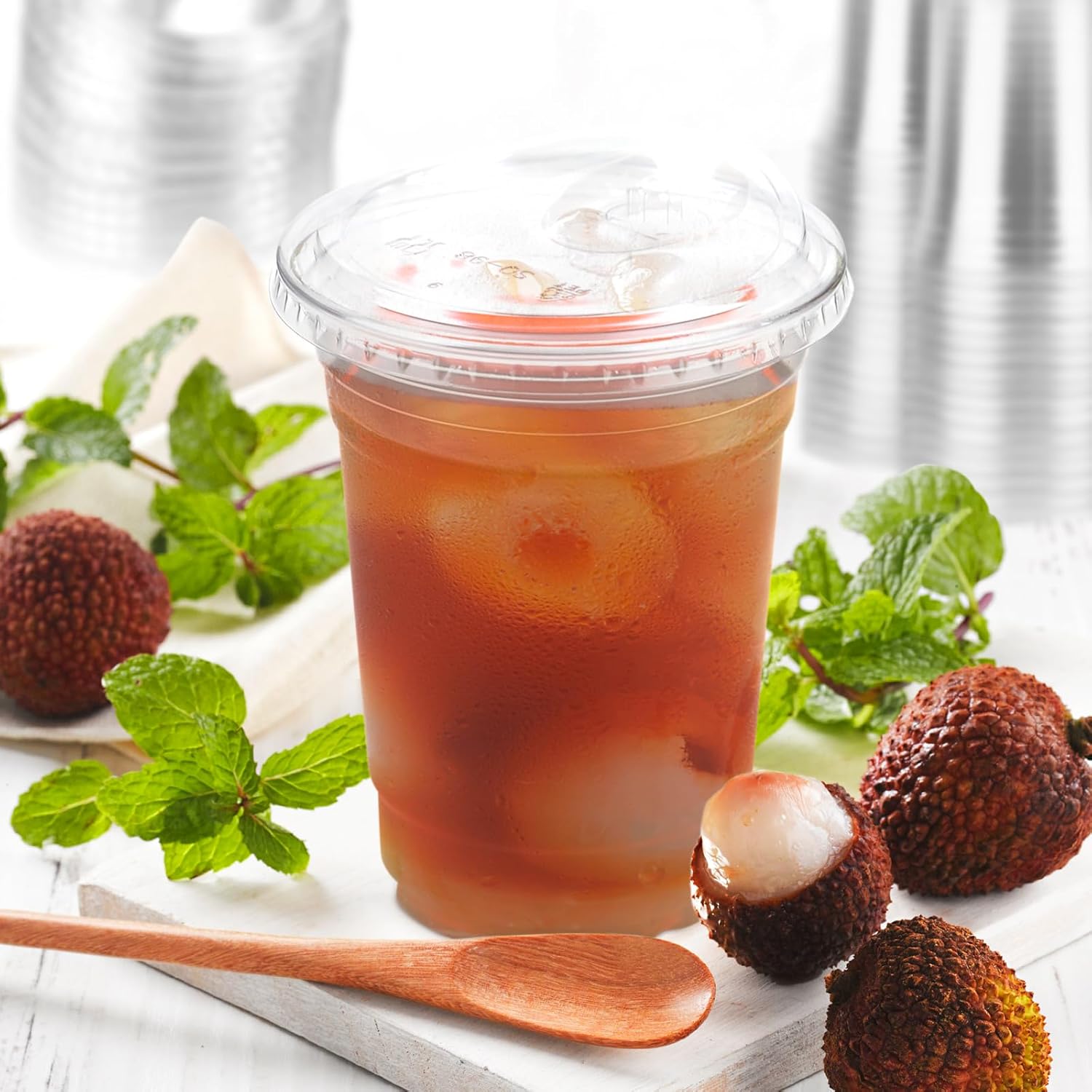 100 Sets Plastic Cups with Lids, Iced Coffee Cups with Lids, Stl