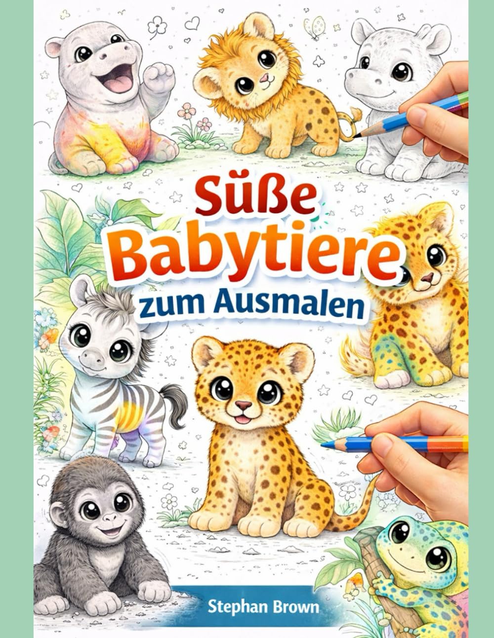 Süße Babytiere zum Ausmalen: Niedliche Tierkinder für kleine Künstler ab 5 Jahren – einfache und große Motive