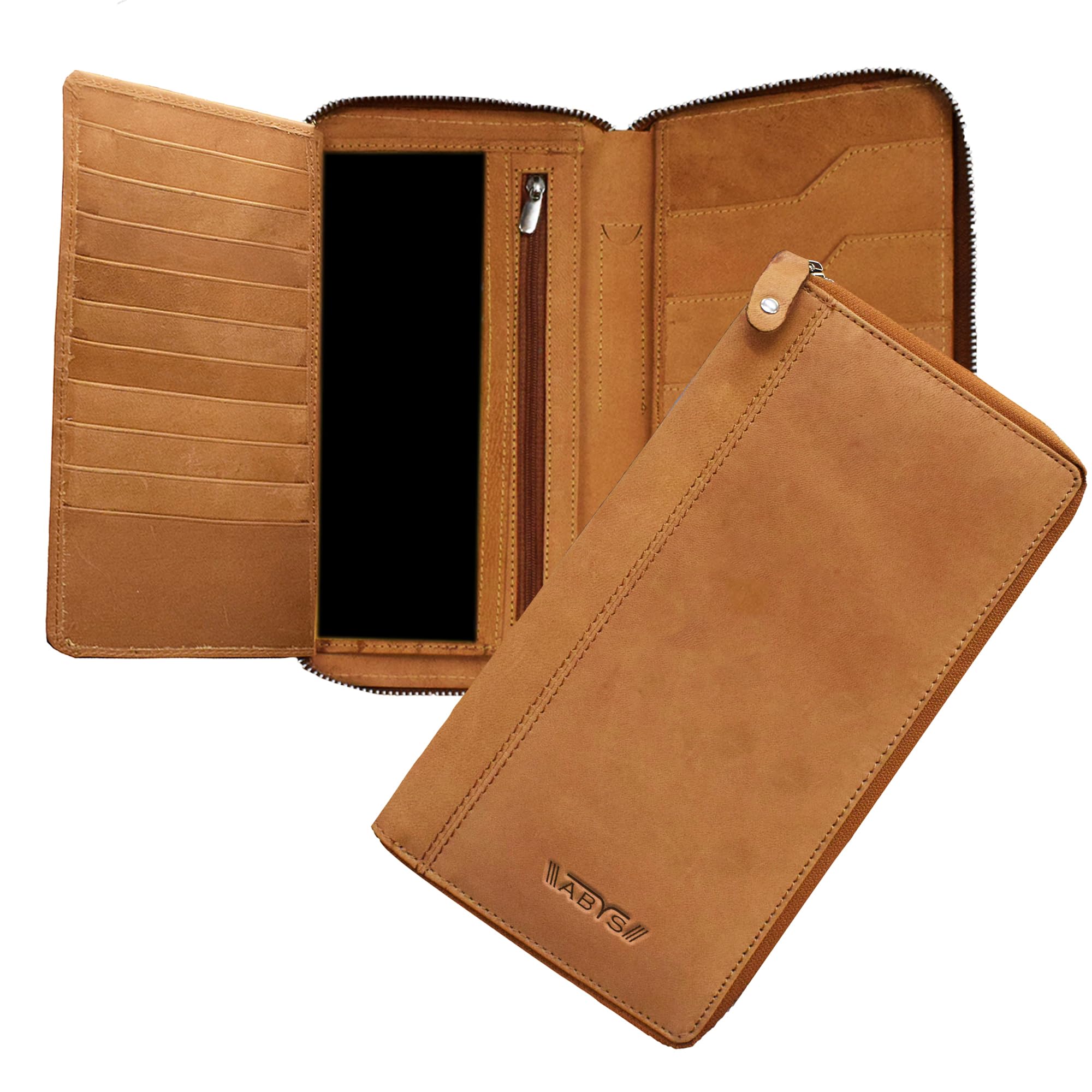 Genuine Leather Business Card Case||Passport Holder||Credit Card Holder||Long Wallet with Metallic Zip Closure for Men,Women,Boys & Girls(Tan)-image-26