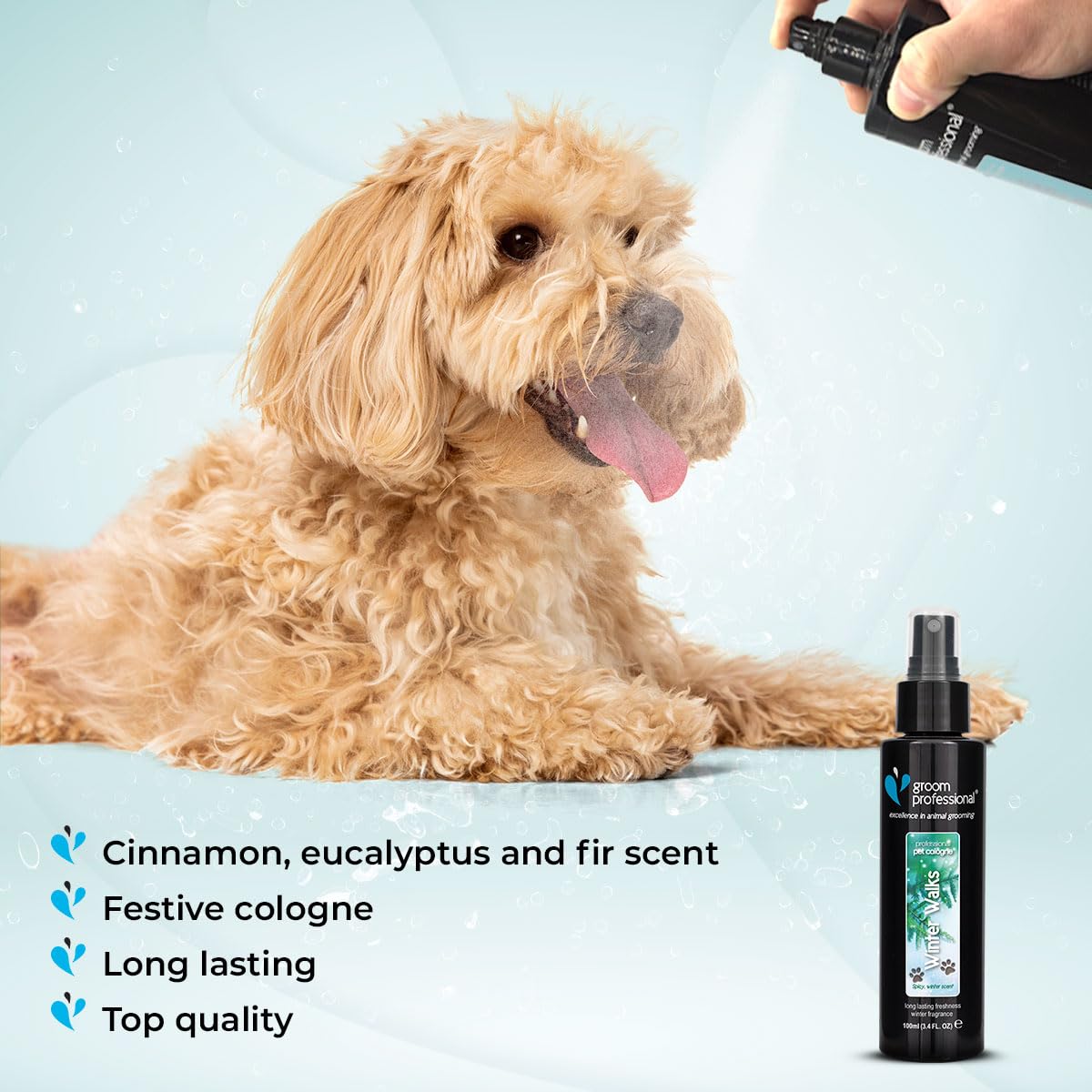 GROOM PROFESSIONAL Winter Walks - Espray de colonia para perros, spray de perfume para perros, spray para perros malolientes, fragancia festiva con un acorde picante de clavo y canela, aroma duradero,