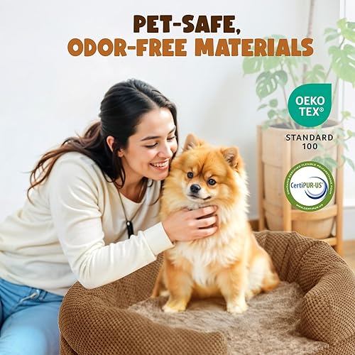 Miniatura 6 de Cama antiansiedad para perros medianos, acogedor sofá redondo de espuma con funda extraíble lavable y lados reforzados, cómoda silla para mascotas o