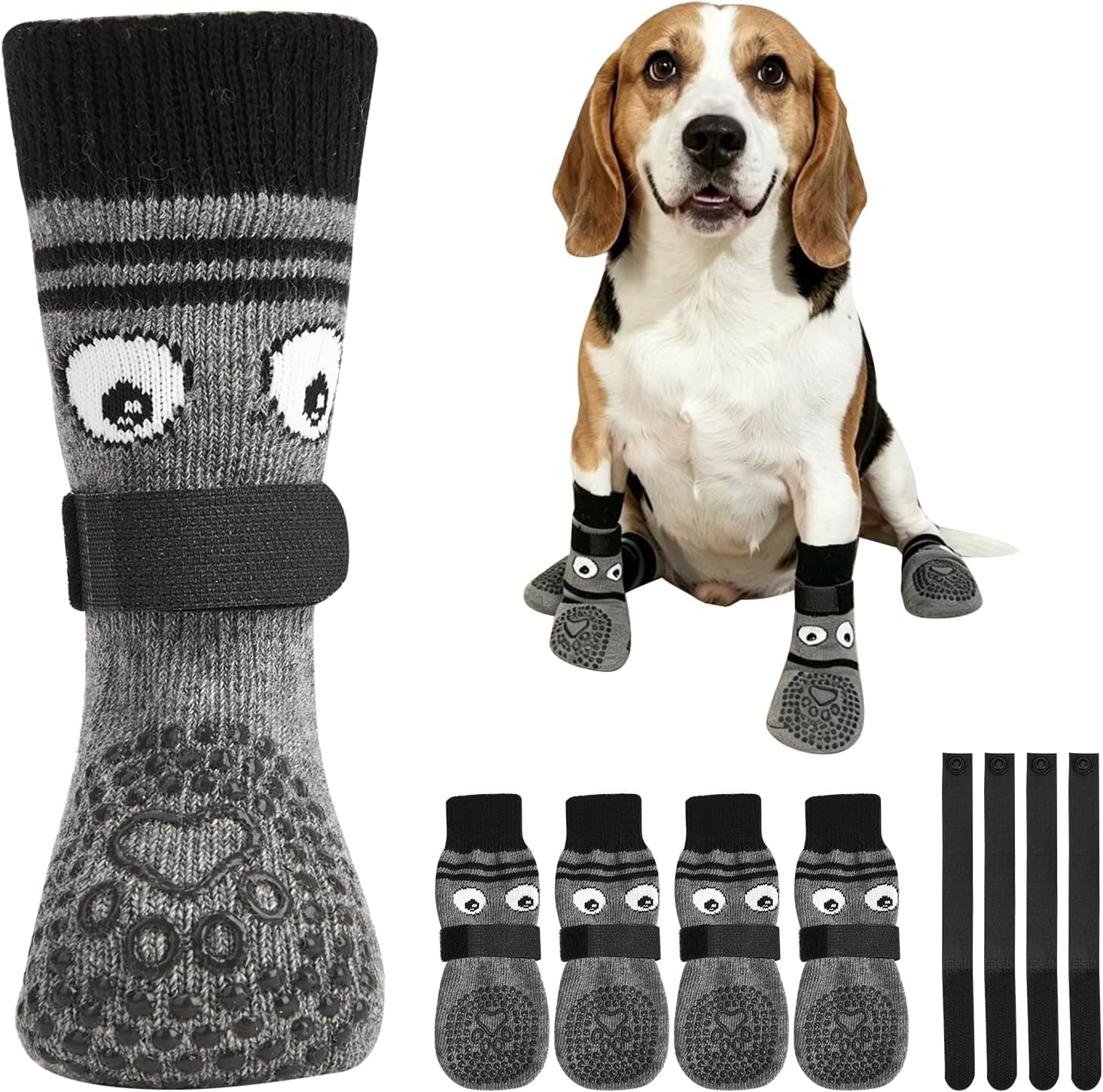 COOHAMS Hundesocken Anti Rutsch, Pfotenschutz für Senioren Hunde | (Grau,XL)