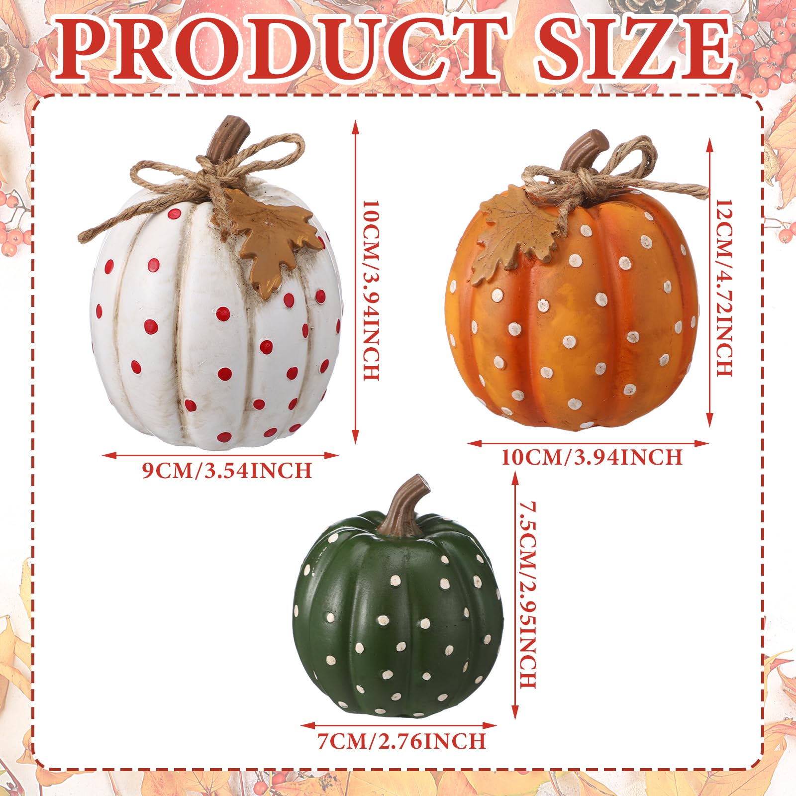 Junkin 3 statuette di zucca autunnale decorazione da tavolo in resina a pois centrotavola per feste del Ringraziamento, regalo per la casa, decorazione da tavolo per la casa