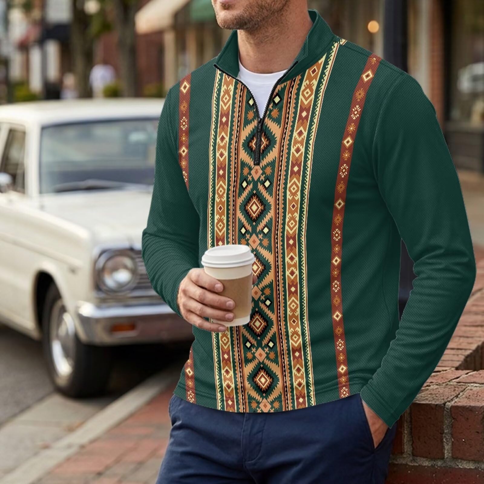 Camicia sportiva da uomo a maniche lunghe casual traspirante | Maglia da golf leggera con collo alto e cerniera a un quarto per campeggio, passeggiate, abbigliamento sportivo